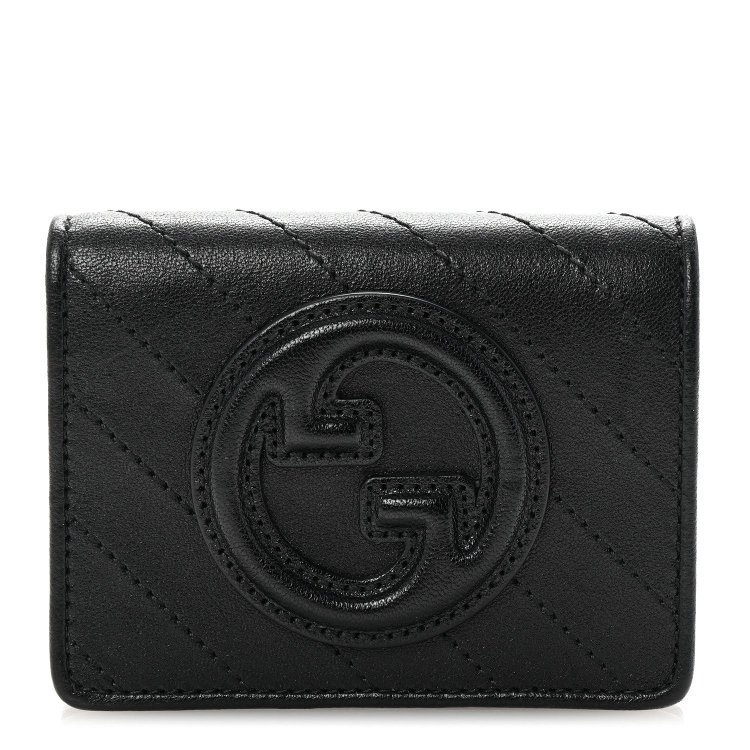 Sakai Be Green Calfskin Diagonal Stitched Blondie  Case Wallet Black