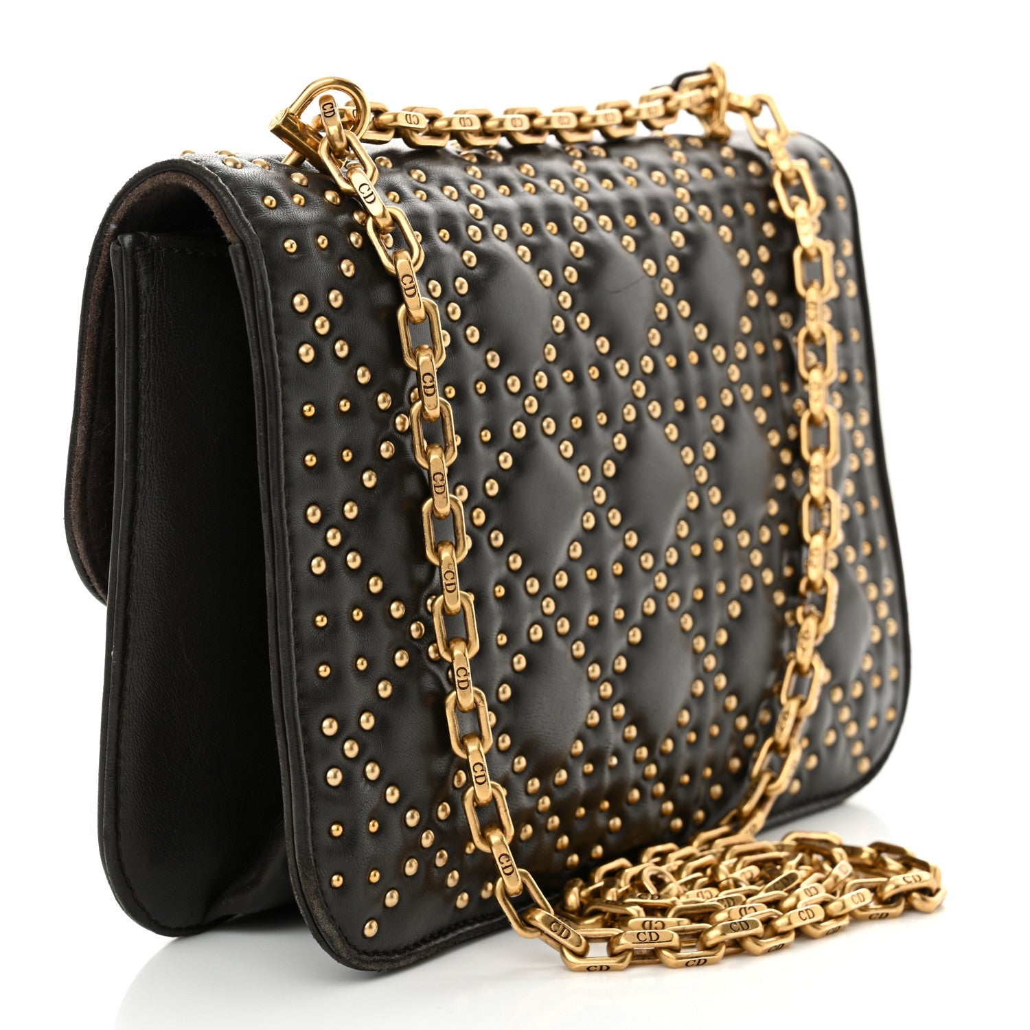 Lambskin Cannage Studded Large Dioraddict Flap Bag Brown