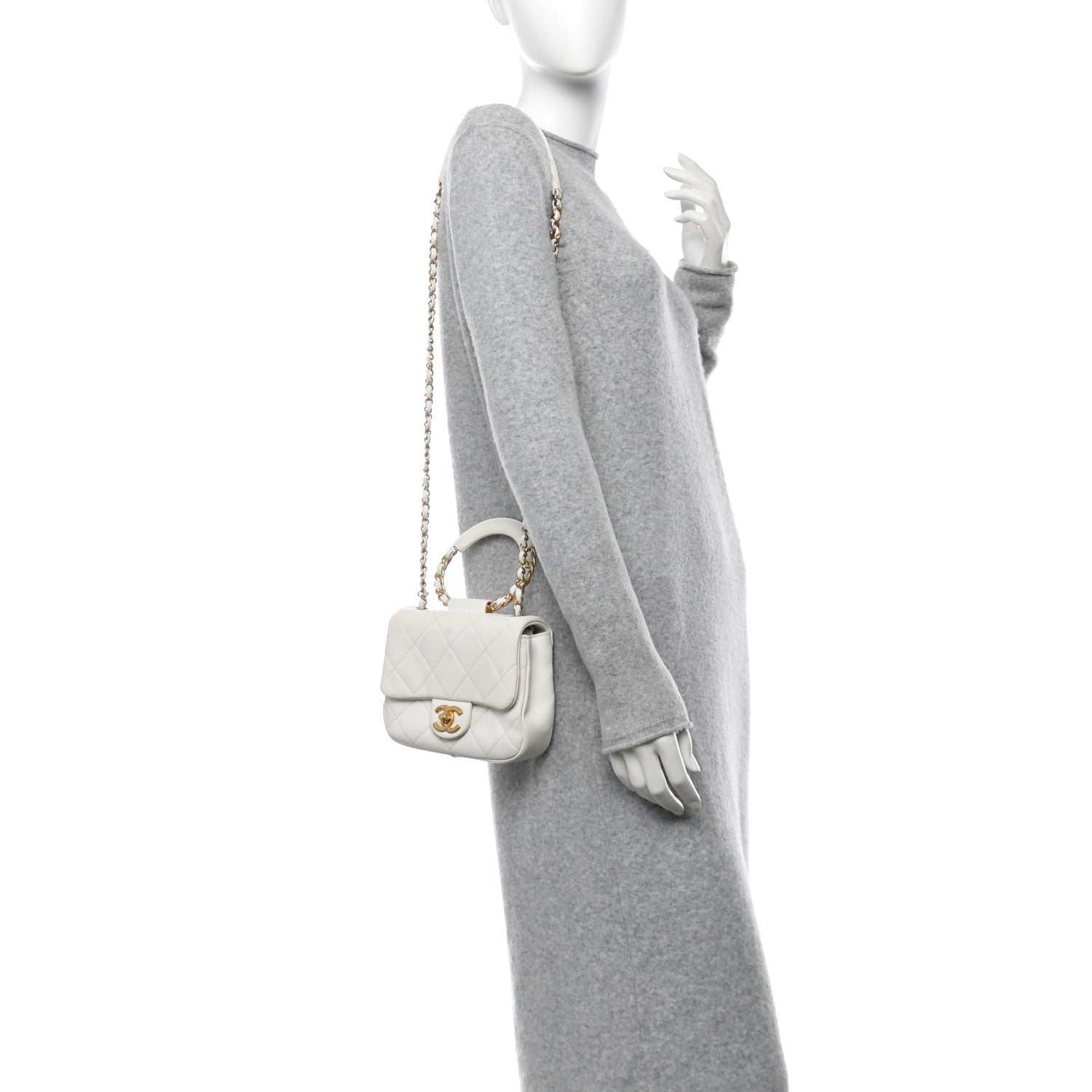 Lambskin Quilted Small In The Loop Handle Flap Bag White