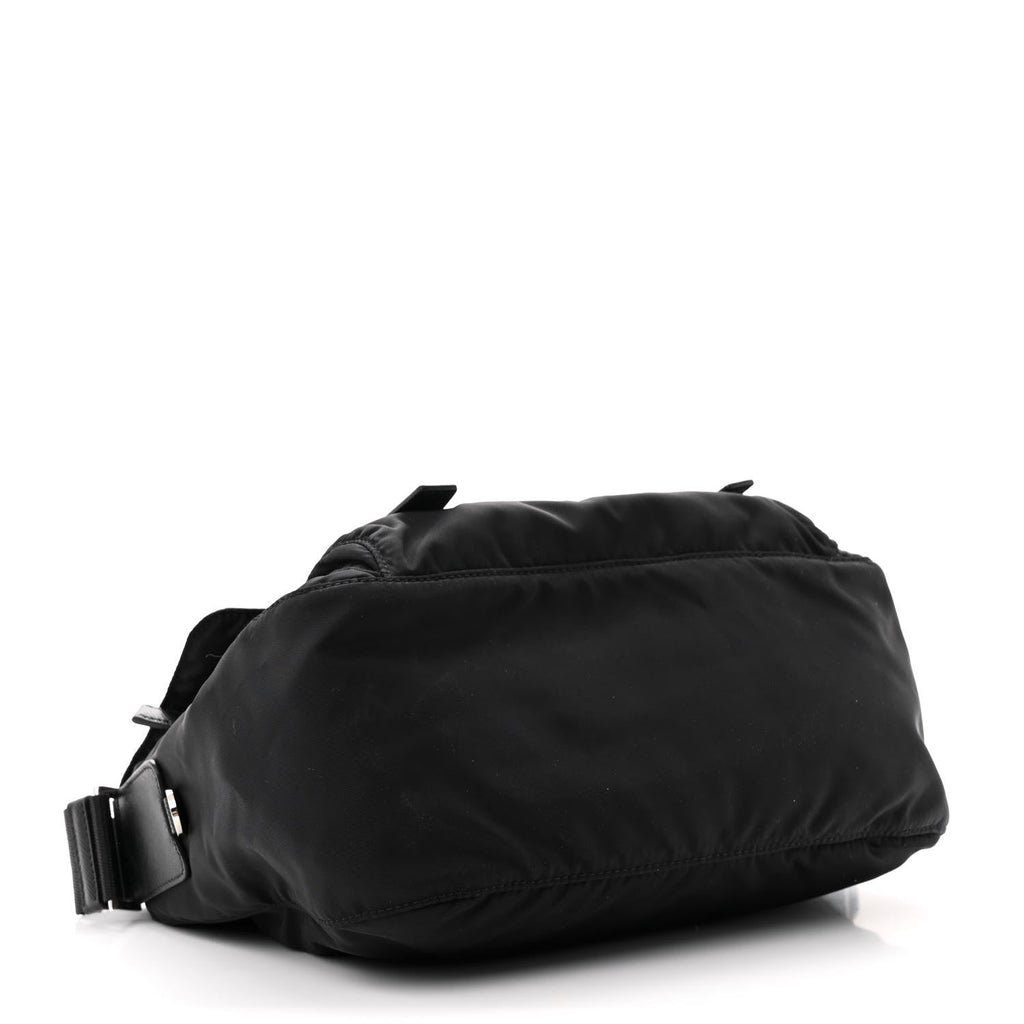 Re-Nylon Vela Saffiano Pocket Double Buckle Messenger Shoulder Bag Black