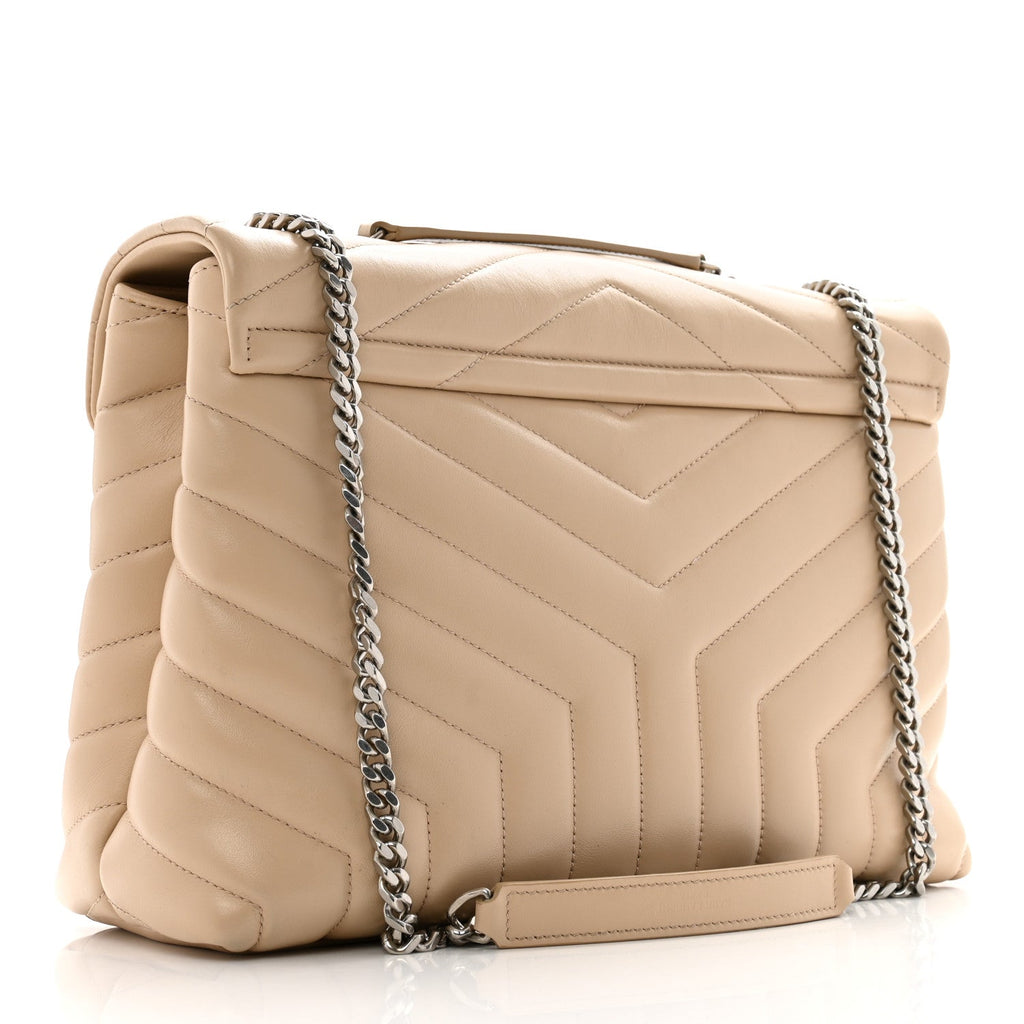 Calfskin Y Quilted Monogram Medium Loulou Chain Satchel Nude Powder