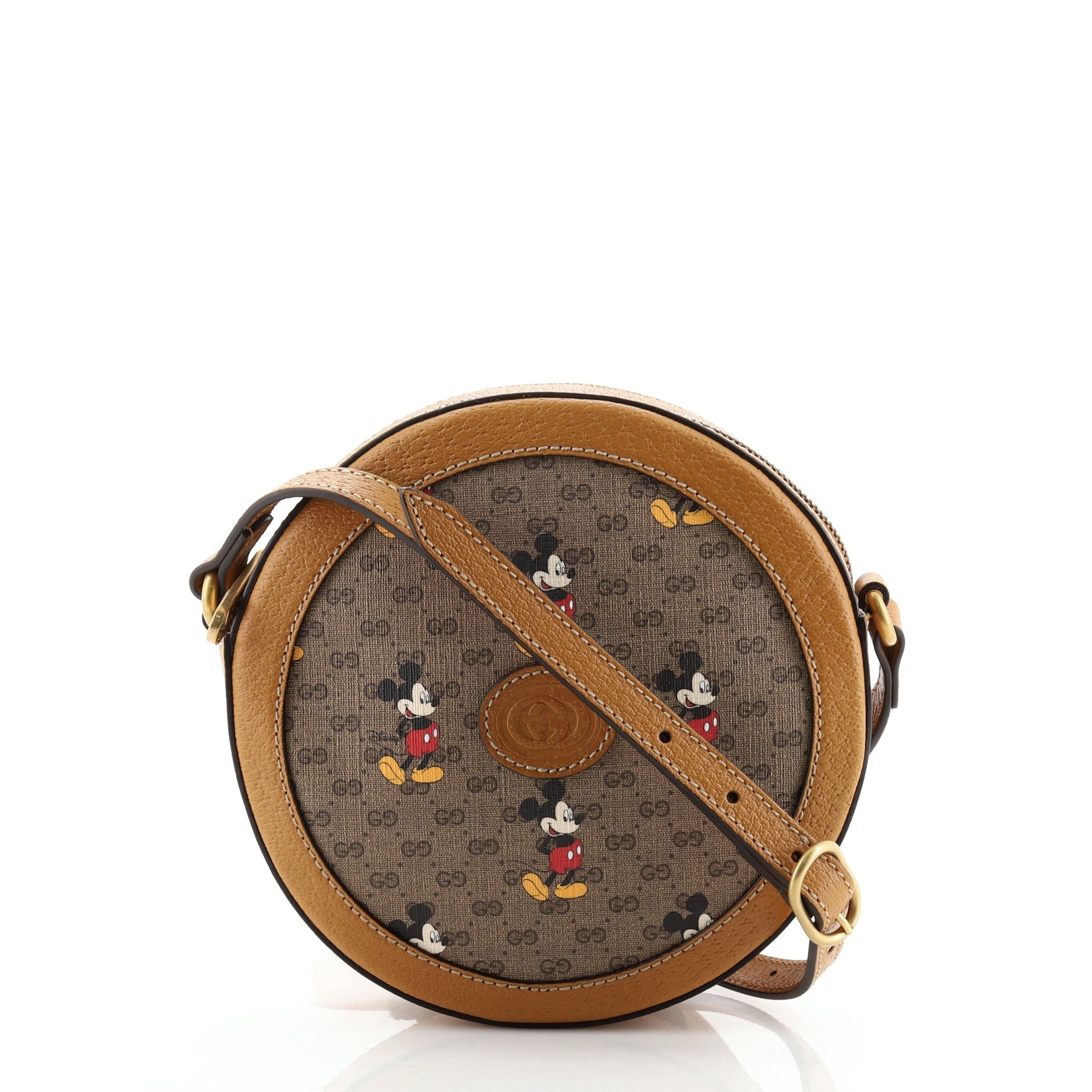 Disney Mickey Mouse Round Shoulder Bag Printed Mini GG Coated Canvas