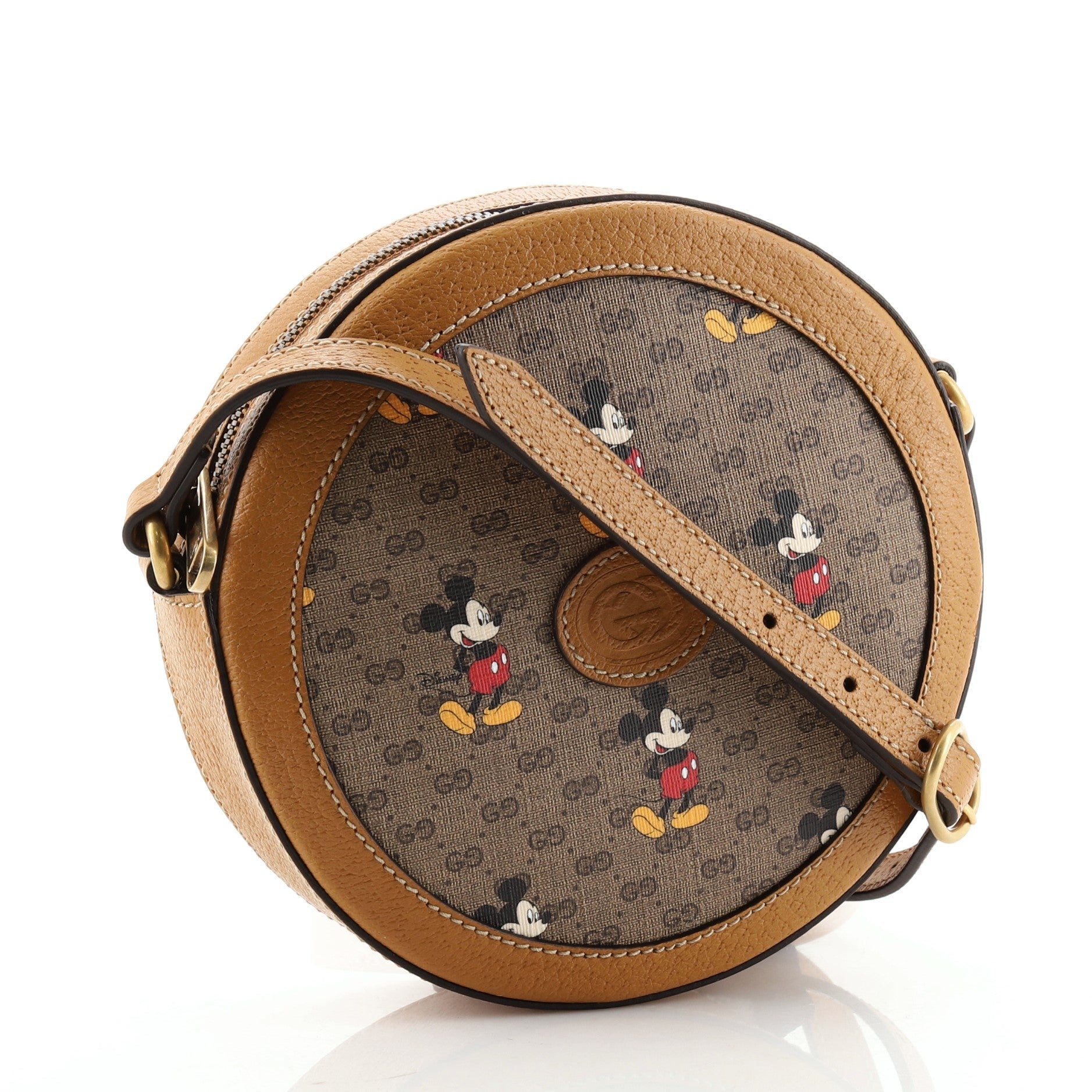 Disney Mickey Mouse Round Shoulder Bag Printed Mini GG Coated Canvas
