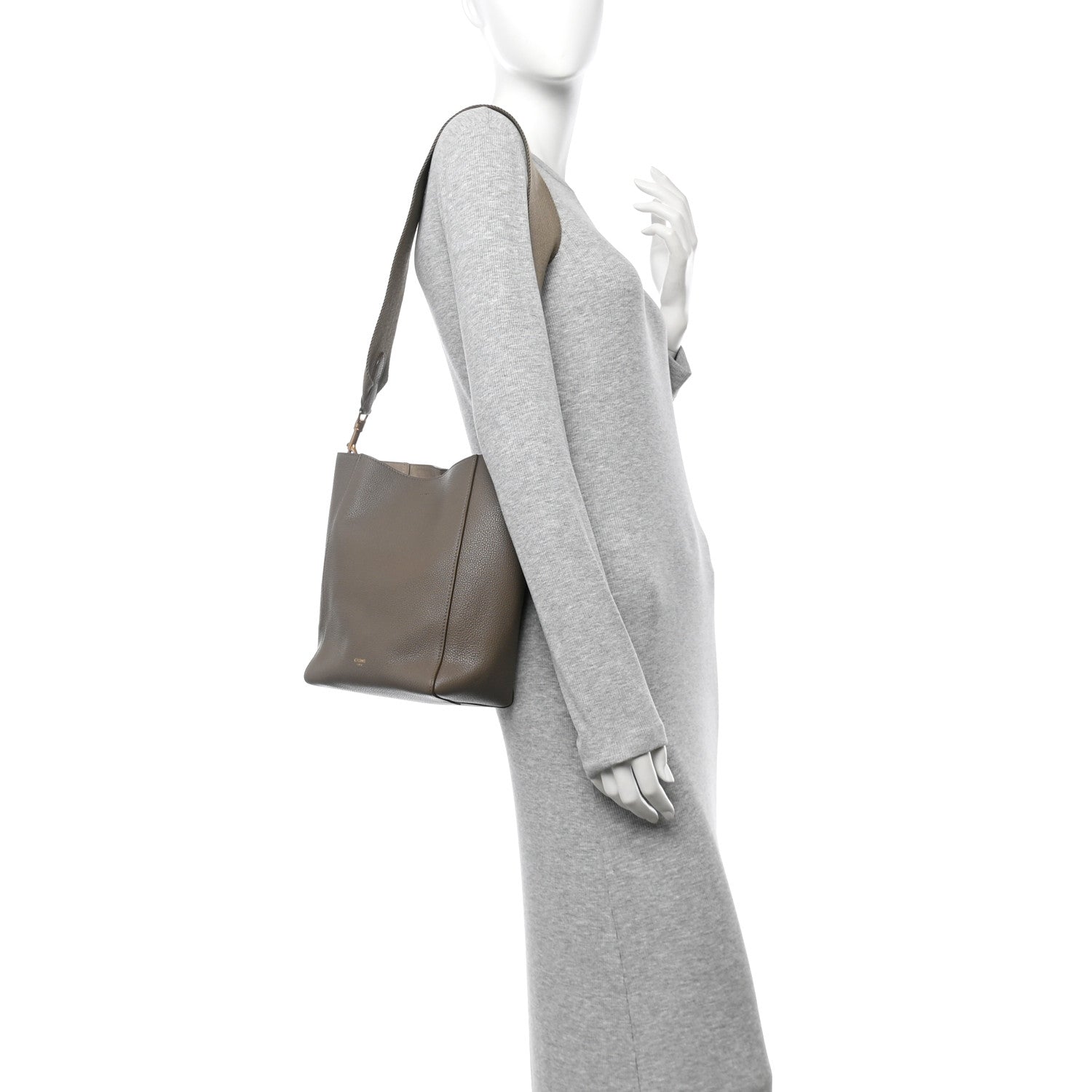 Soft Grained Calfskin Small Sangle Bucket Bag Taupe