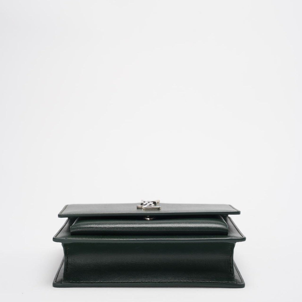 Saint Laurent Sunset Wallet on Chain Mini Olive Green with Silver Tone Hardware