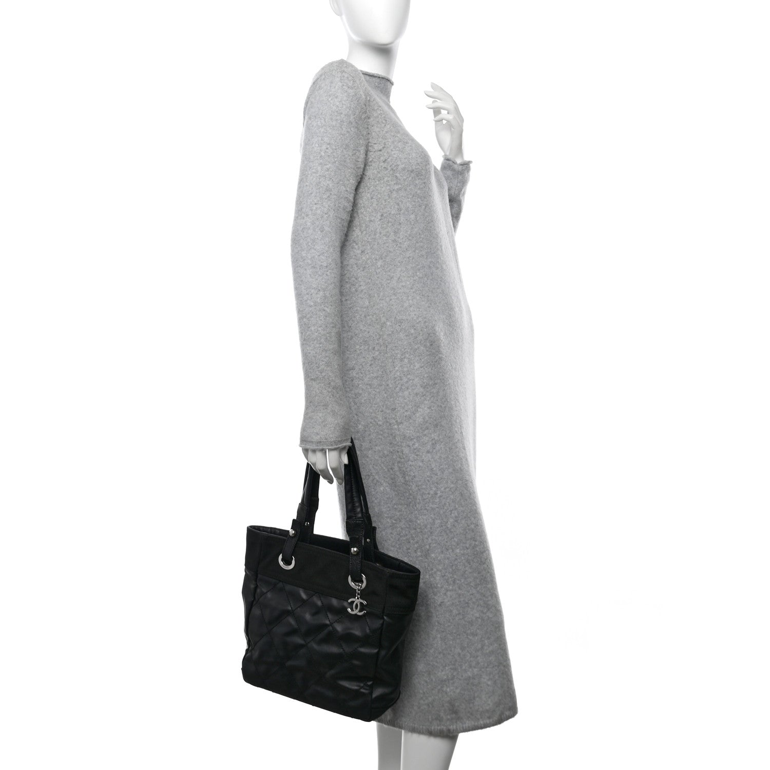 Coated Canvas Quilted Small Paris Biarritz Tote Black