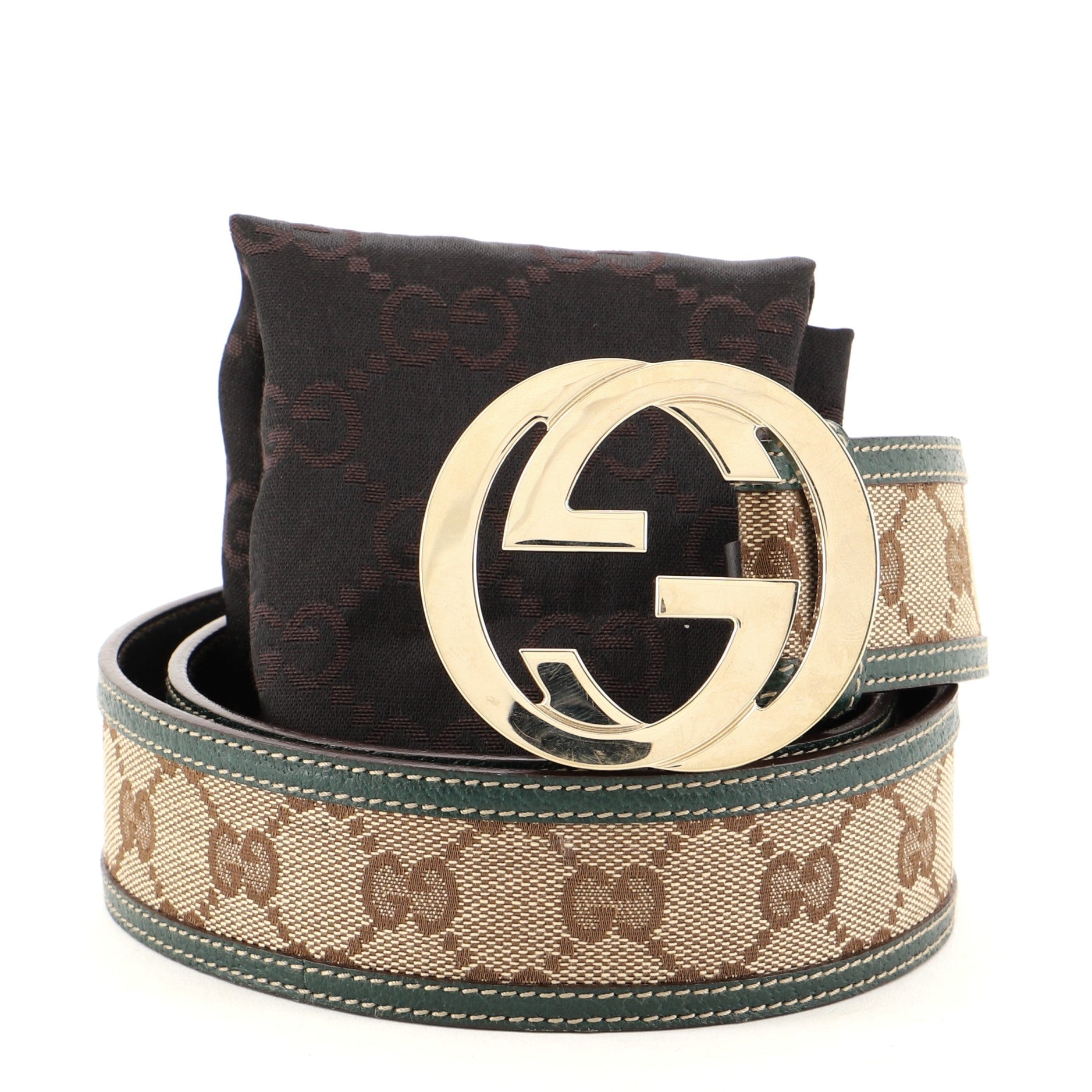 Interlocking G Belt GG Canvas with Leather Wide 85