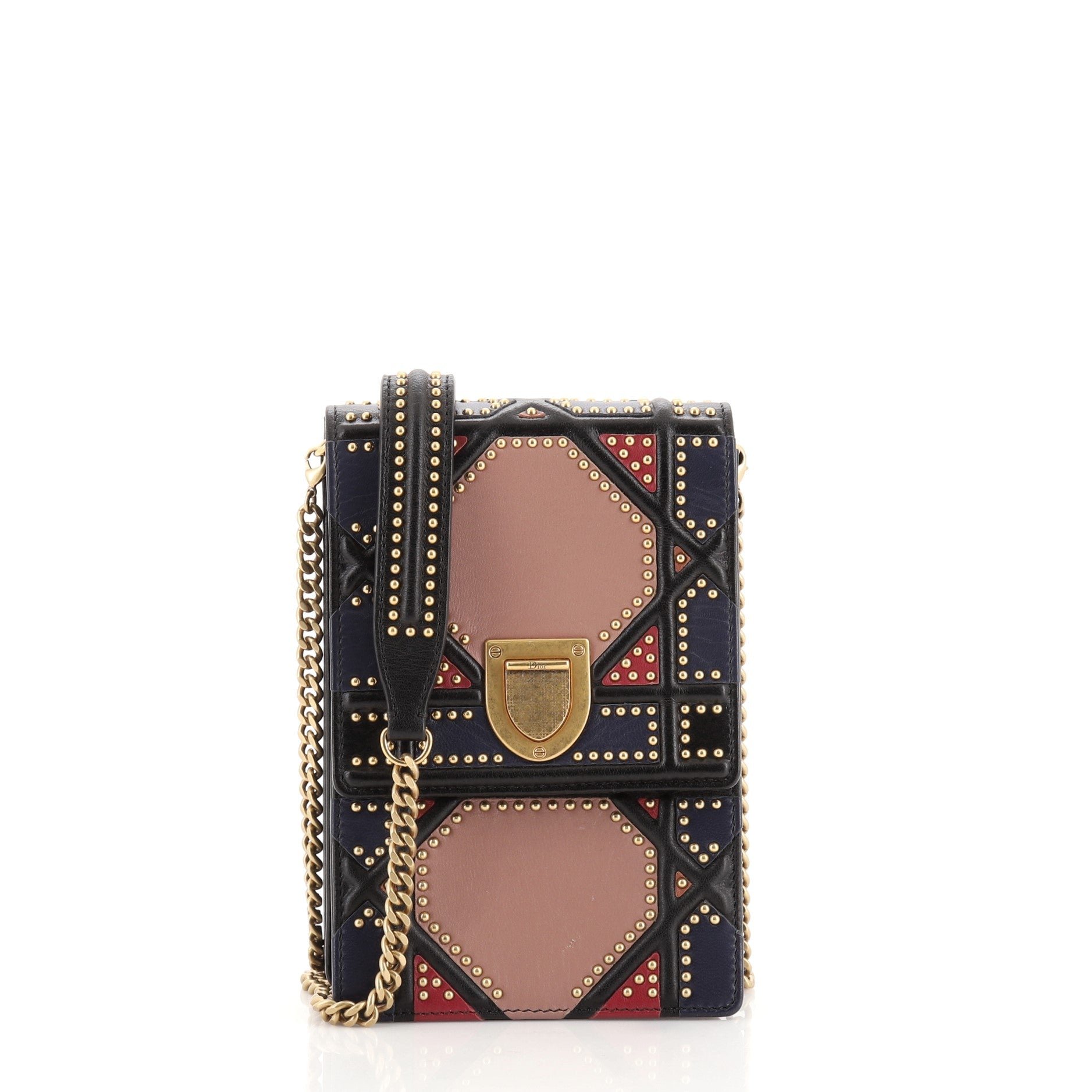 Diorama Vertical Clutch on Chain Studded Leather