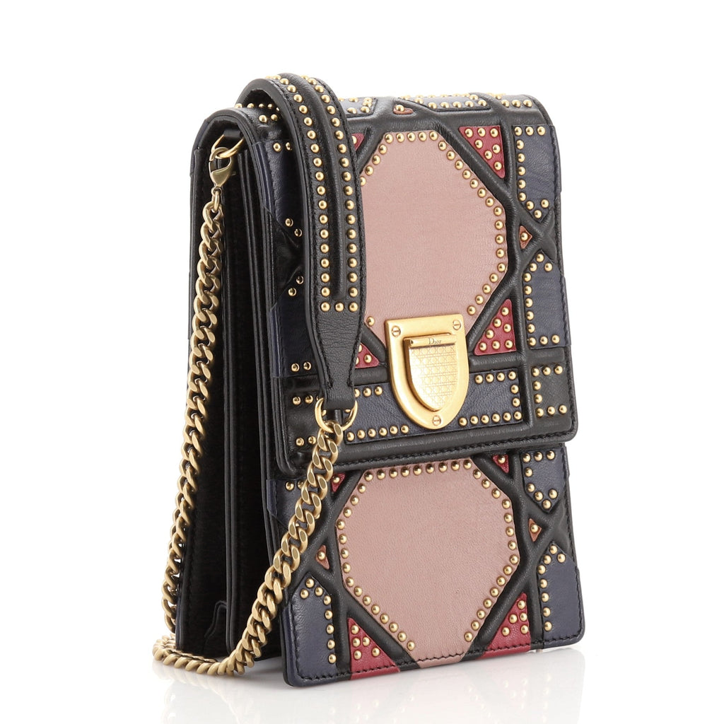 Diorama Vertical Clutch on Chain Studded Leather