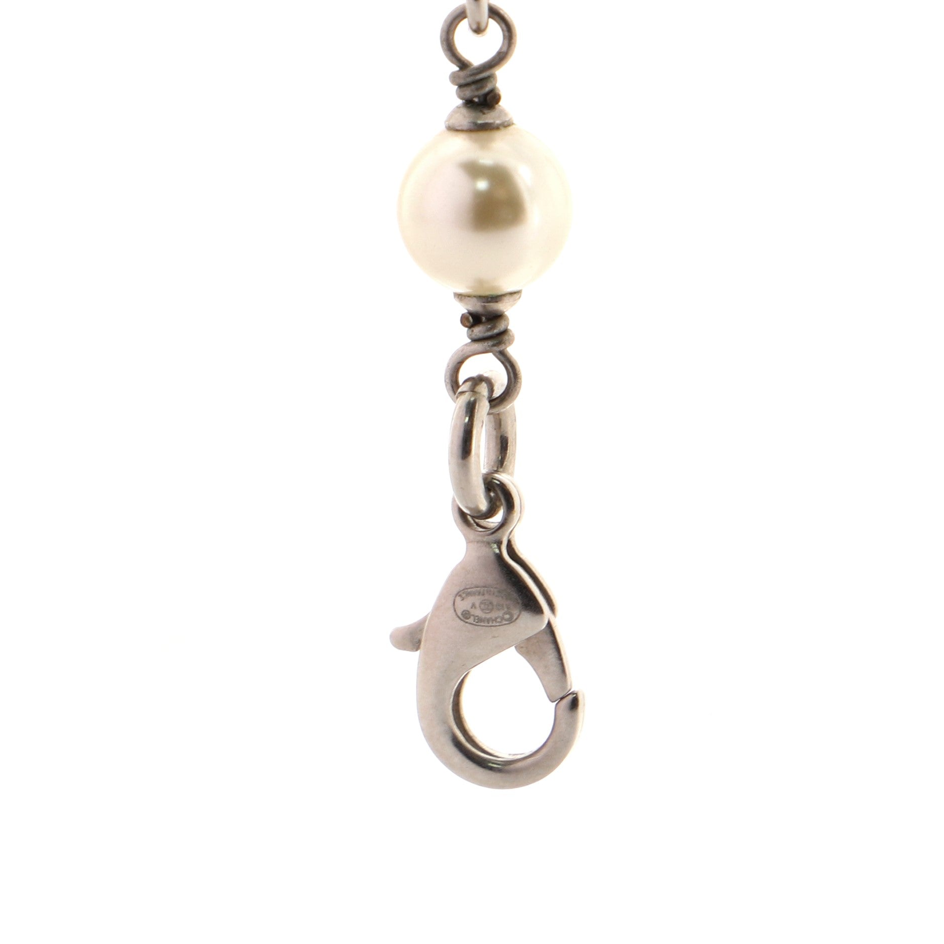 CC Long Necklace Faux Pearls and Crystal Embellished Metal