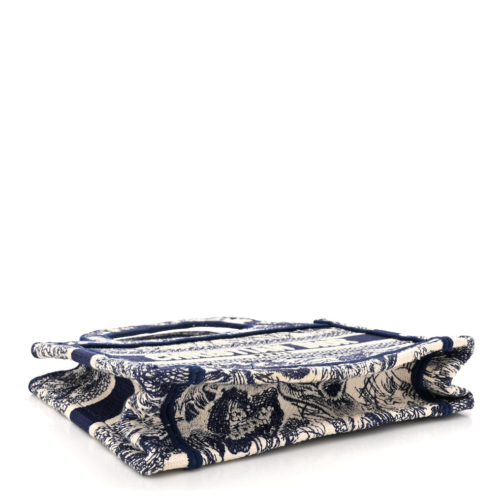 Canvas Embroidered Mini Toile De Jouy Book Tote Blue