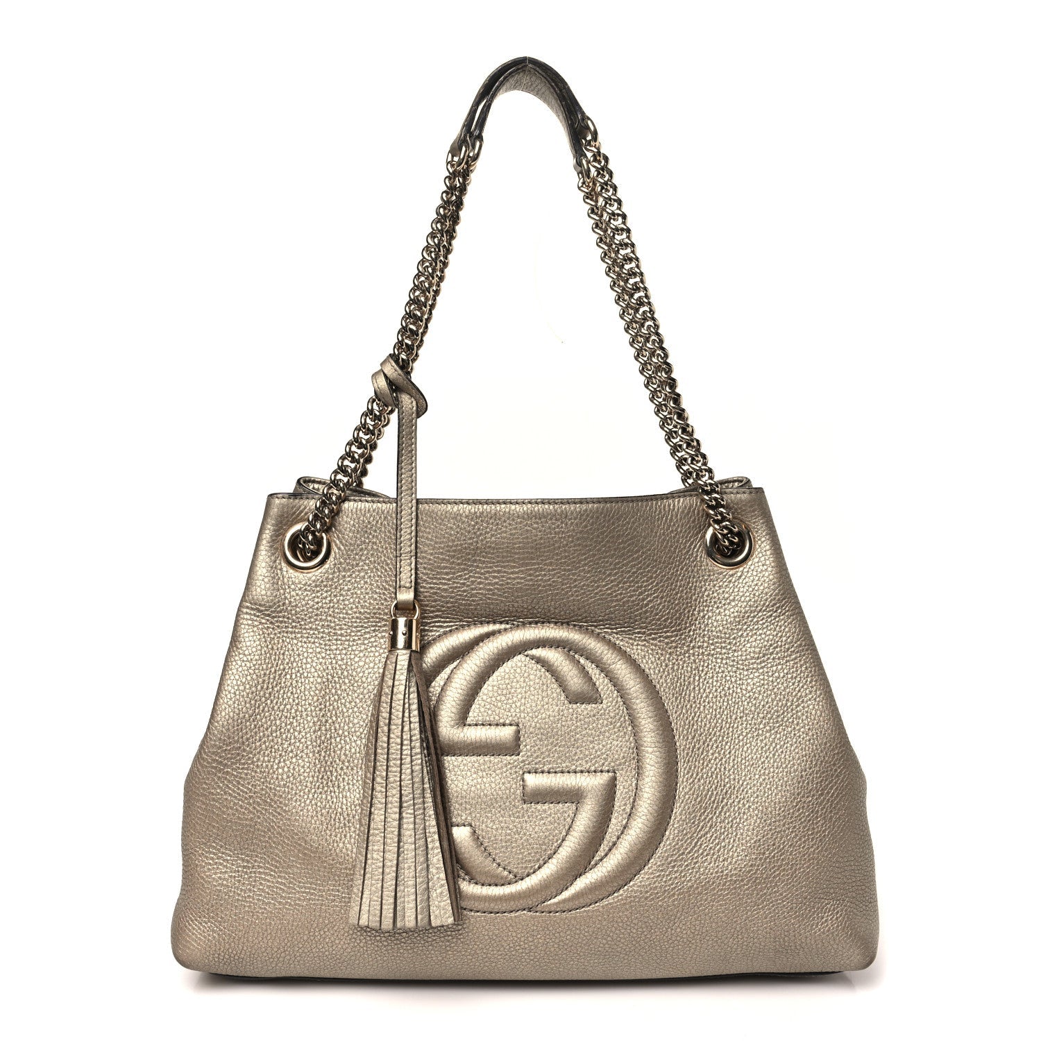 Metallic Pebbled Calfskin Medium Soho Chain Shoulder Bag Golden Beige