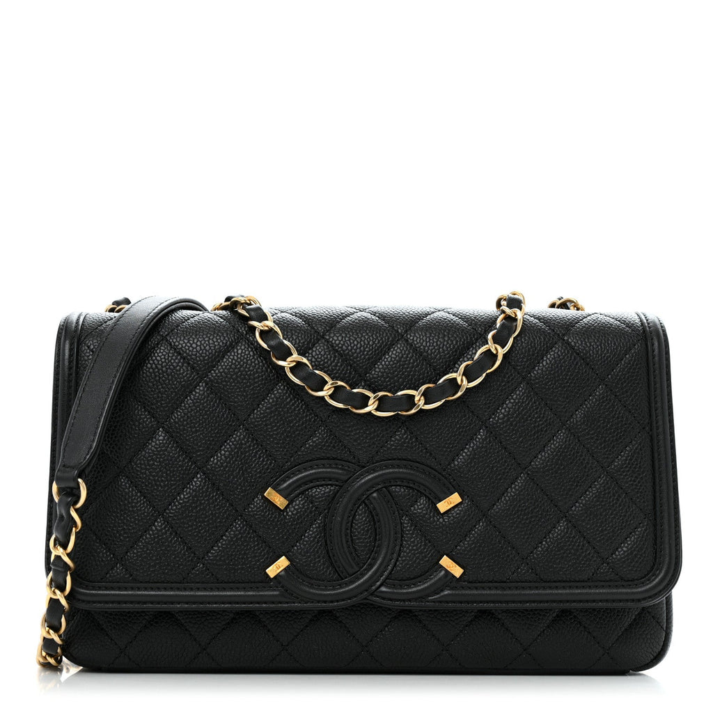 Caviar Quilted Medium CC Filigree Flap Black