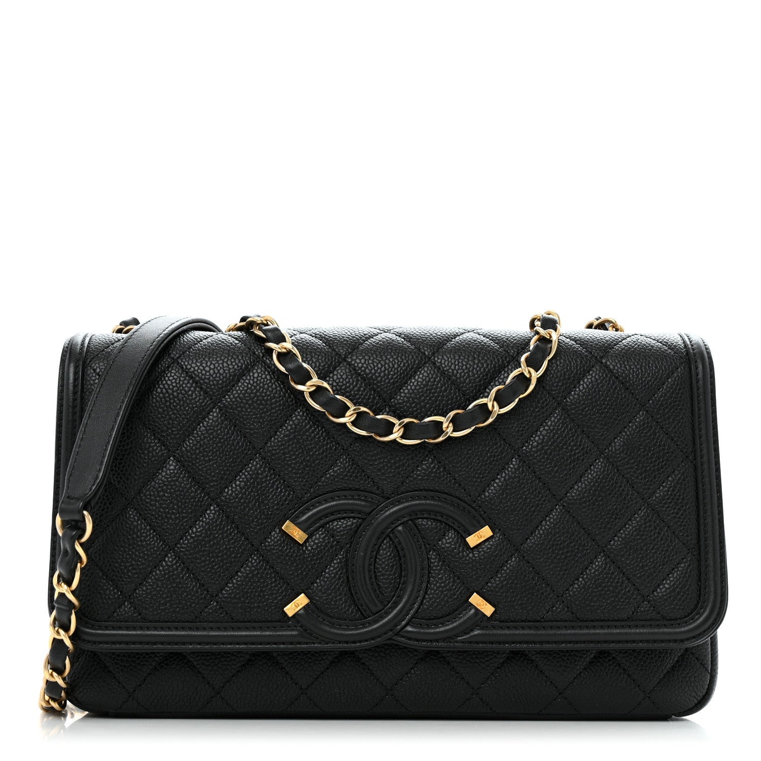 Caviar Quilted Medium CC Filigree Flap Black