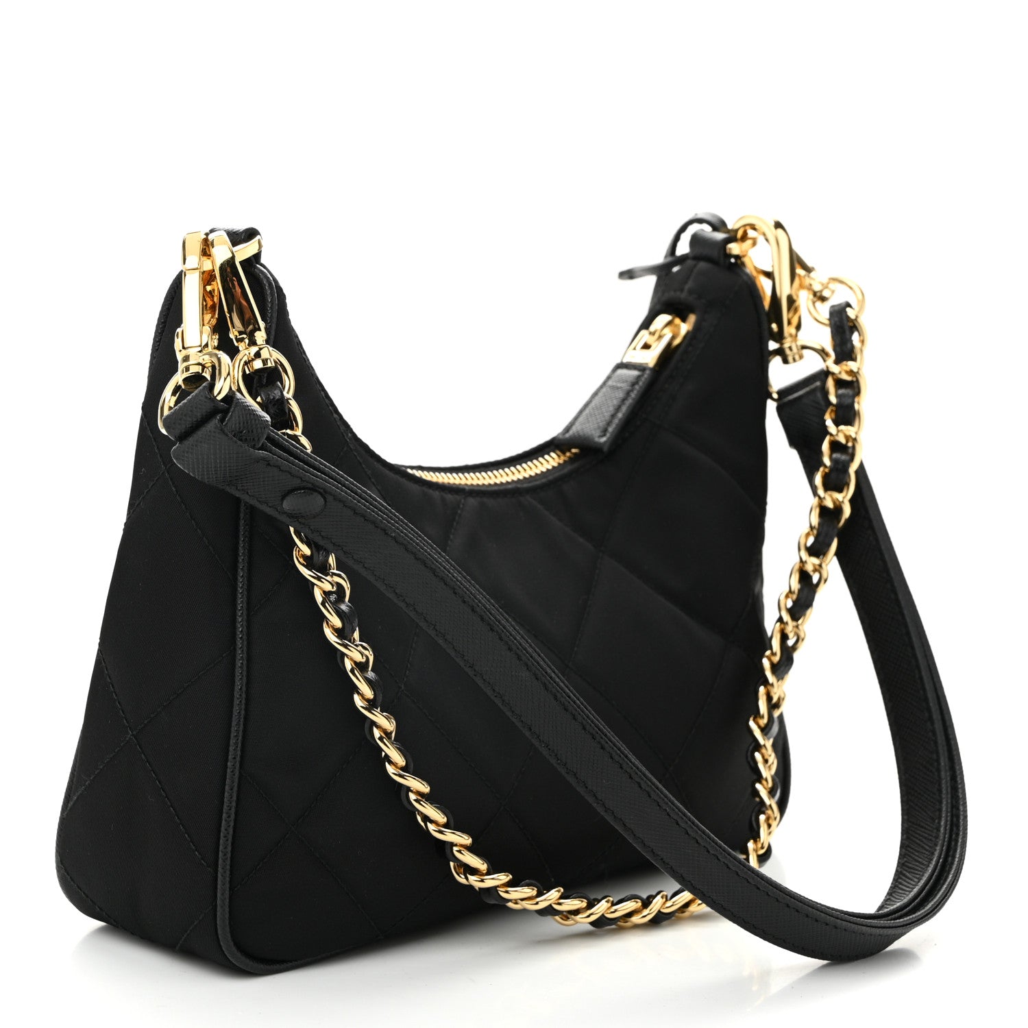 Re-Nylon Saffiano Stitched Mini Re-Edition 1995 Chaine Shoulder Bag Black