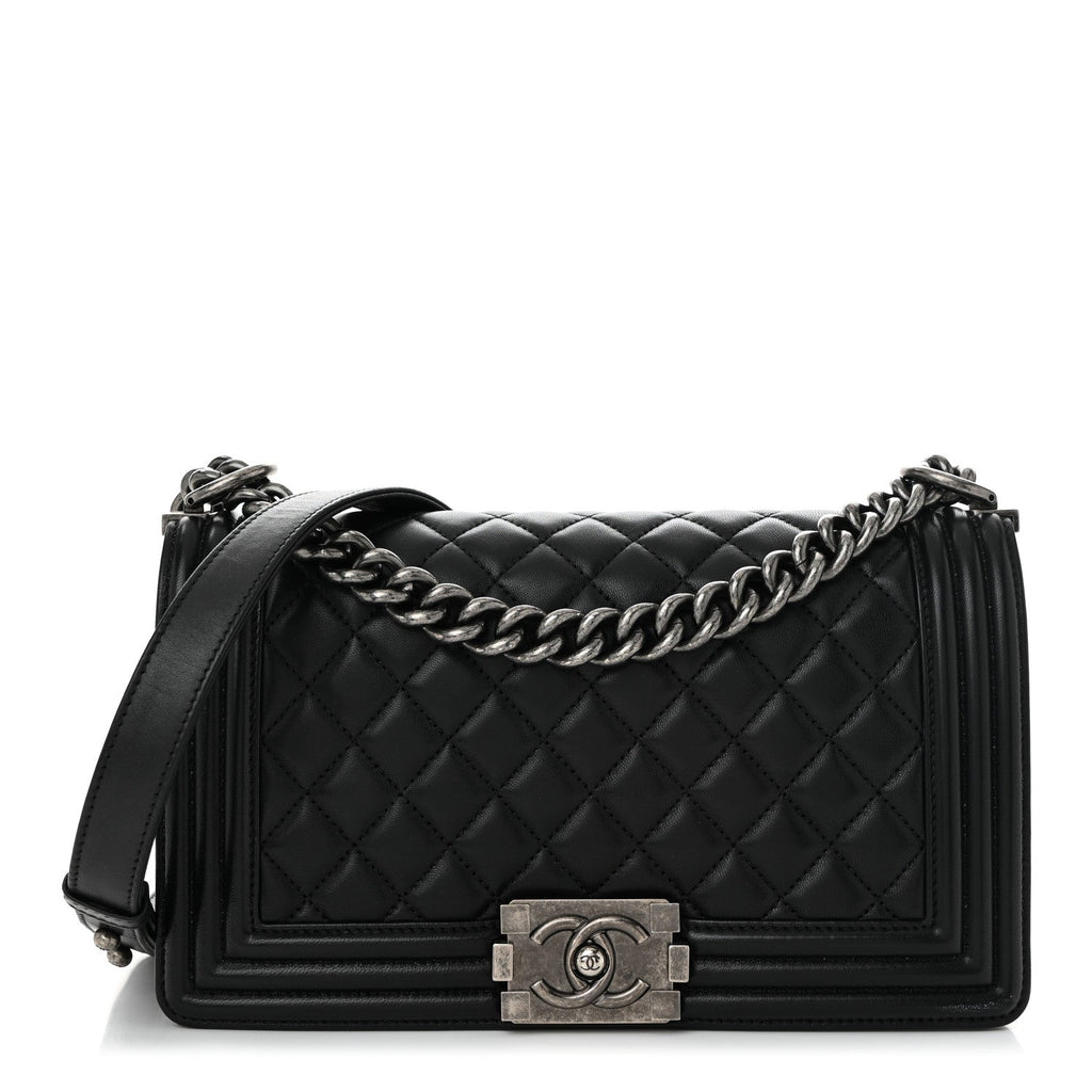 Lambskin Quilted Medium Boy Flap Black