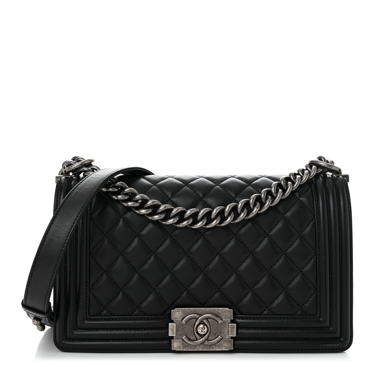 Lambskin Quilted Medium Boy Flap Black