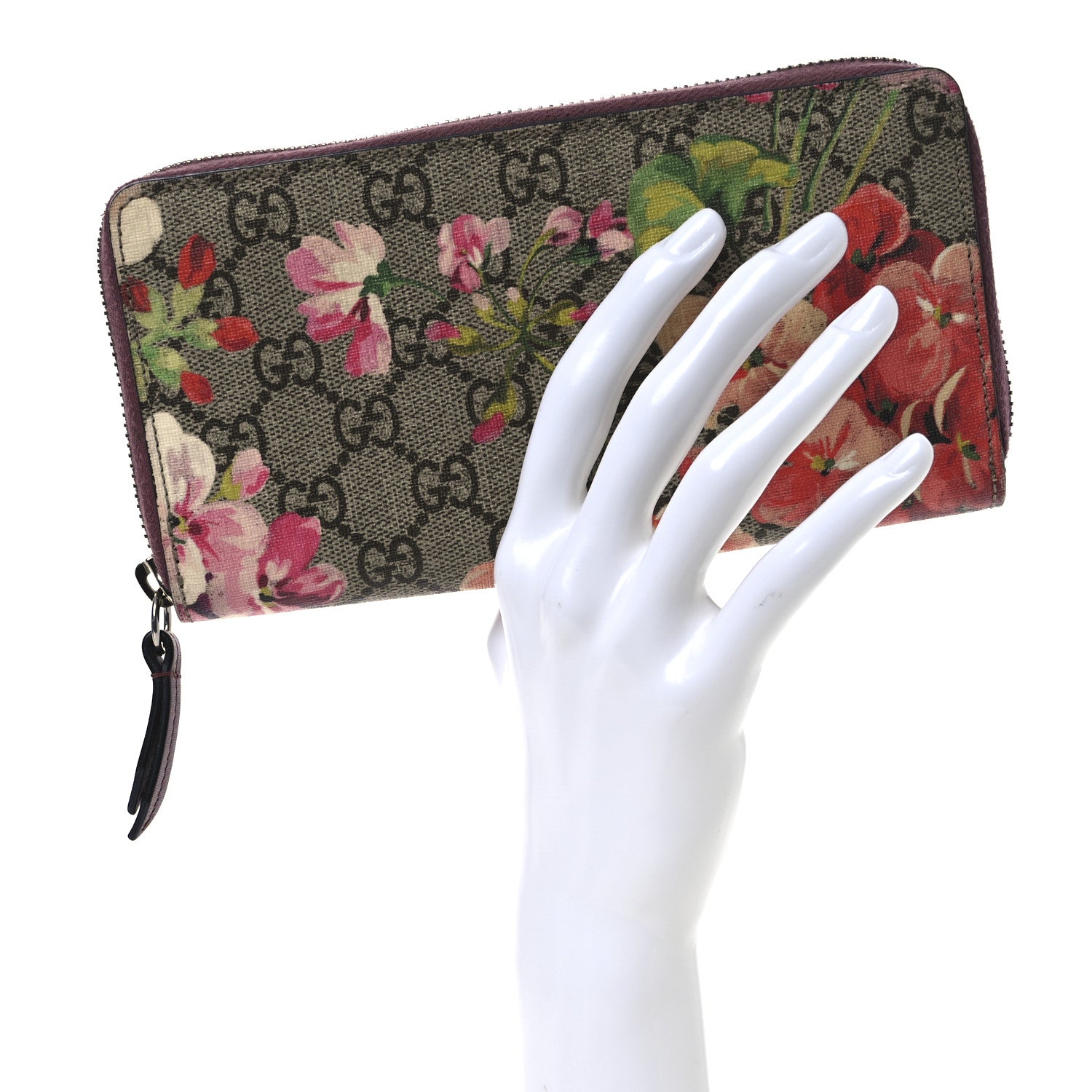 GG Supreme Monogram Blooms Zip Around Wallet Beige Multicolor Dry Rose