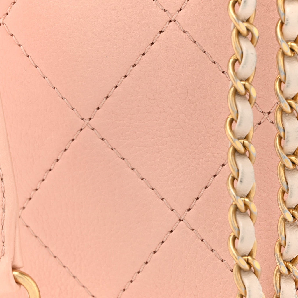 Calfskin Tweed Small CC Chain Bucket Drawstring Bag Light Pink