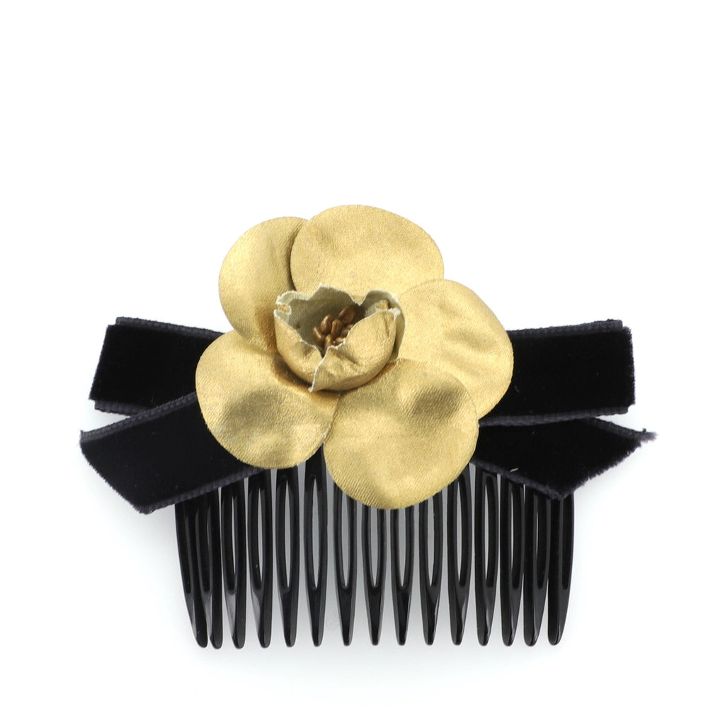 Camellia Hair Comb Resin with Velvet and Canvas XS