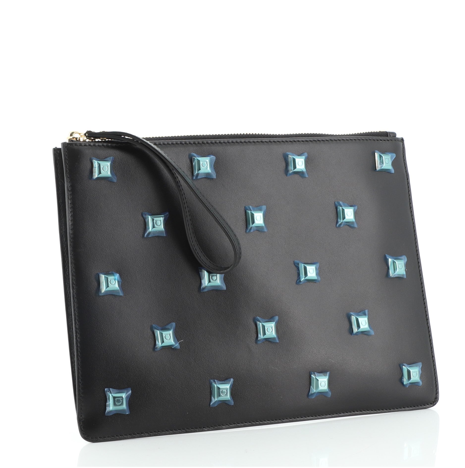 Wristlet Clutch Studded Leather Medium
