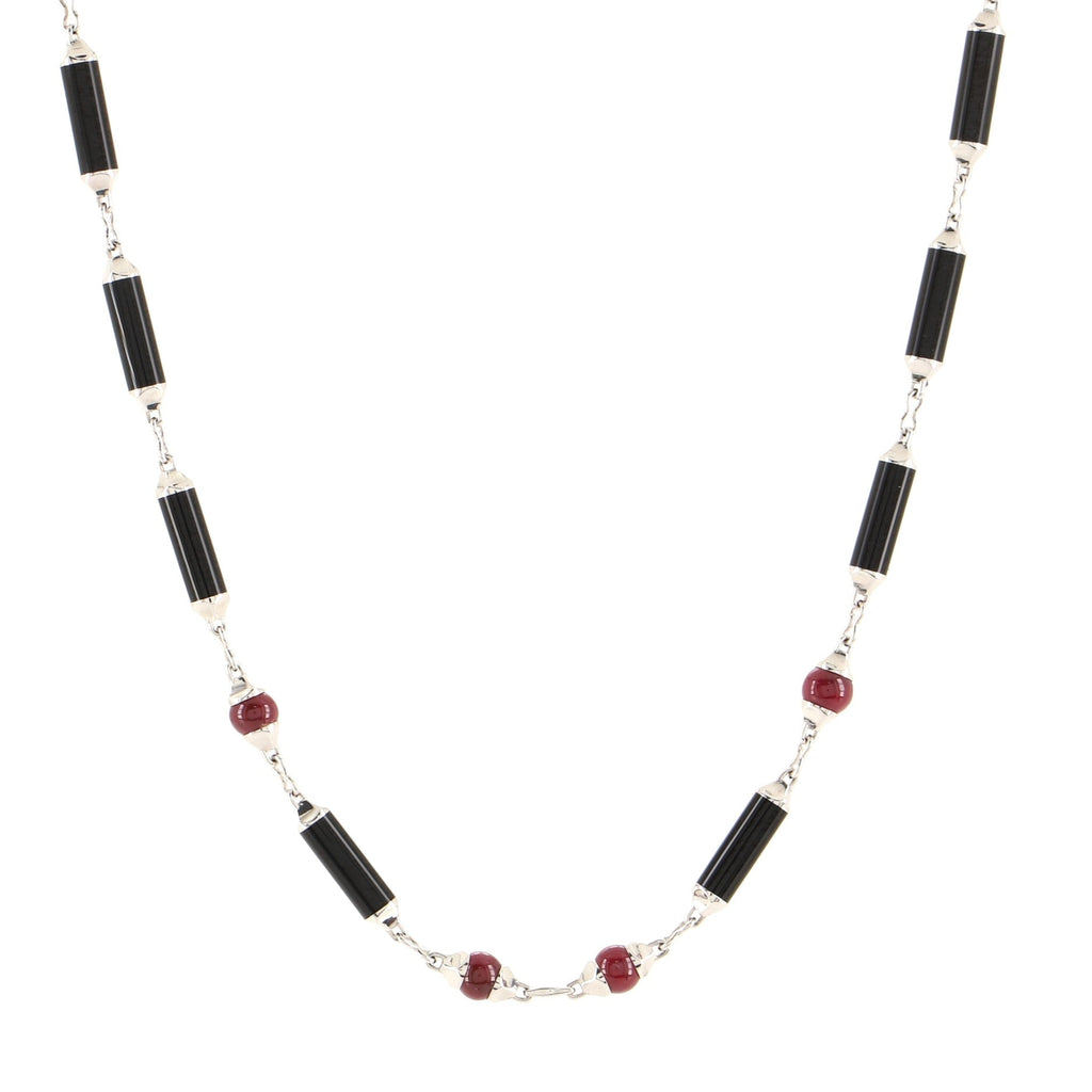 Le Baiser du Dragon Necklace 18K White Gold with Black Onyx and Ruby Beads