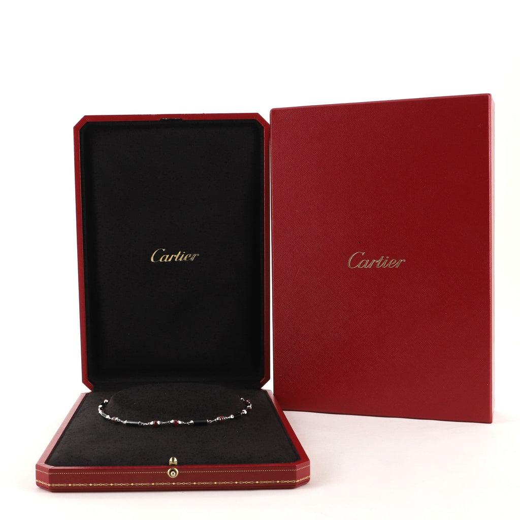Le Baiser du Dragon Necklace 18K White Gold with Black Onyx and Ruby Beads