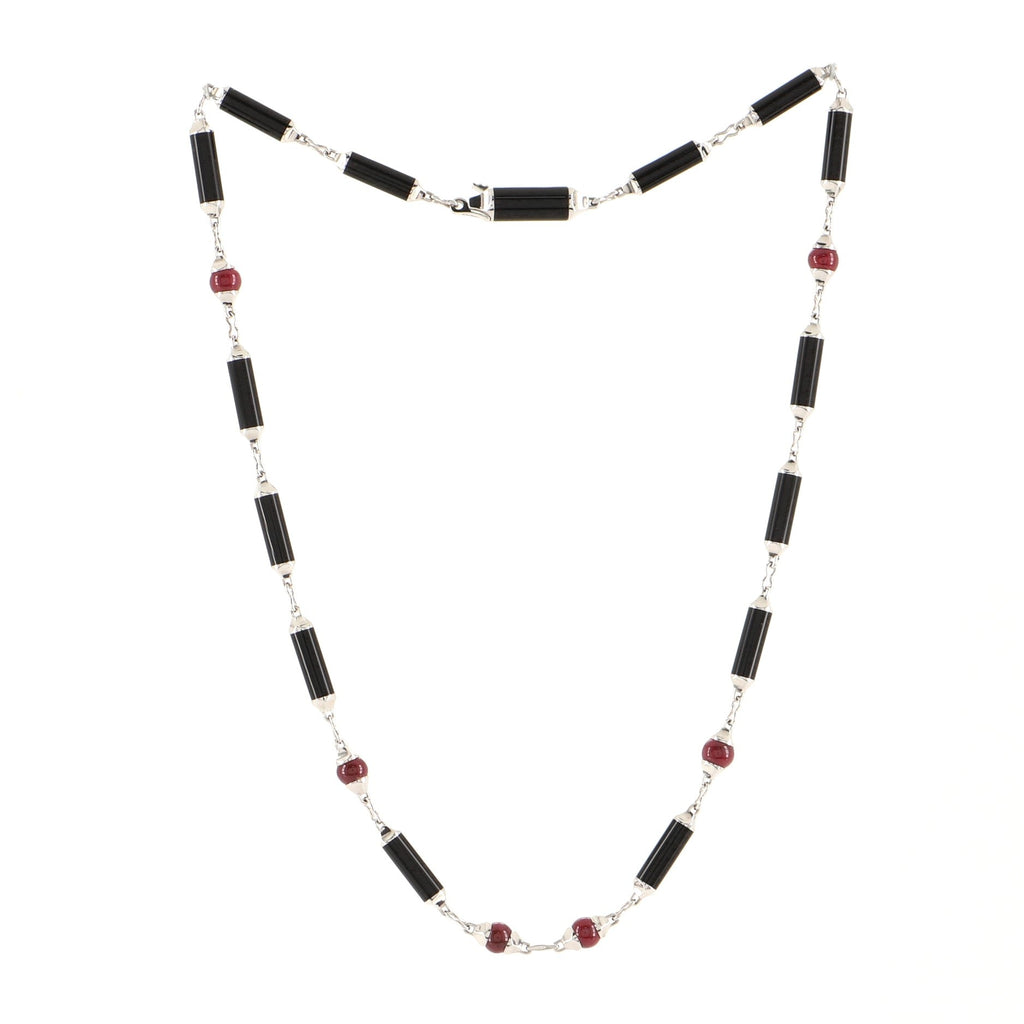 Le Baiser du Dragon Necklace 18K White Gold with Black Onyx and Ruby Beads
