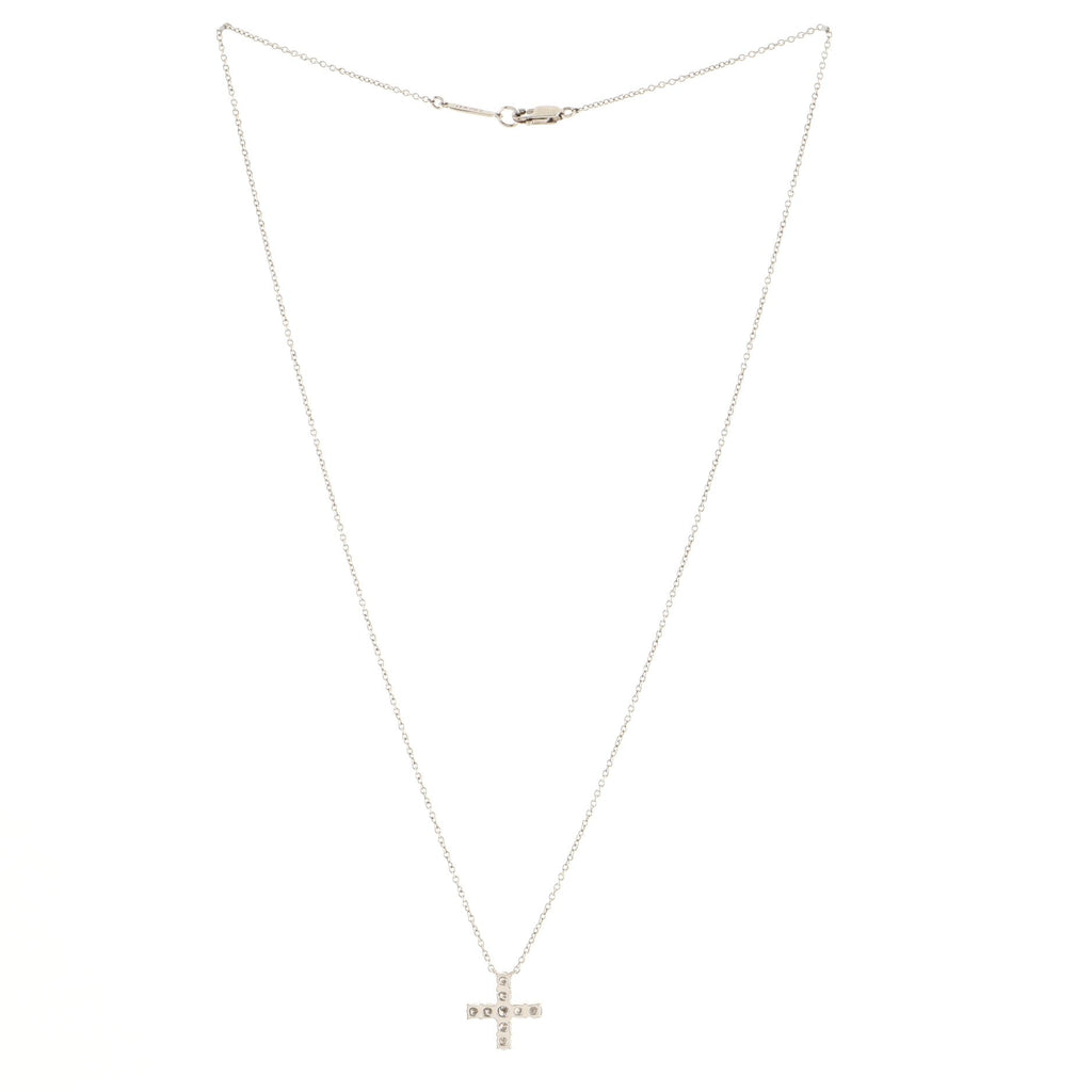 Cross Pendant Necklace Platinum with Diamonds Mini
