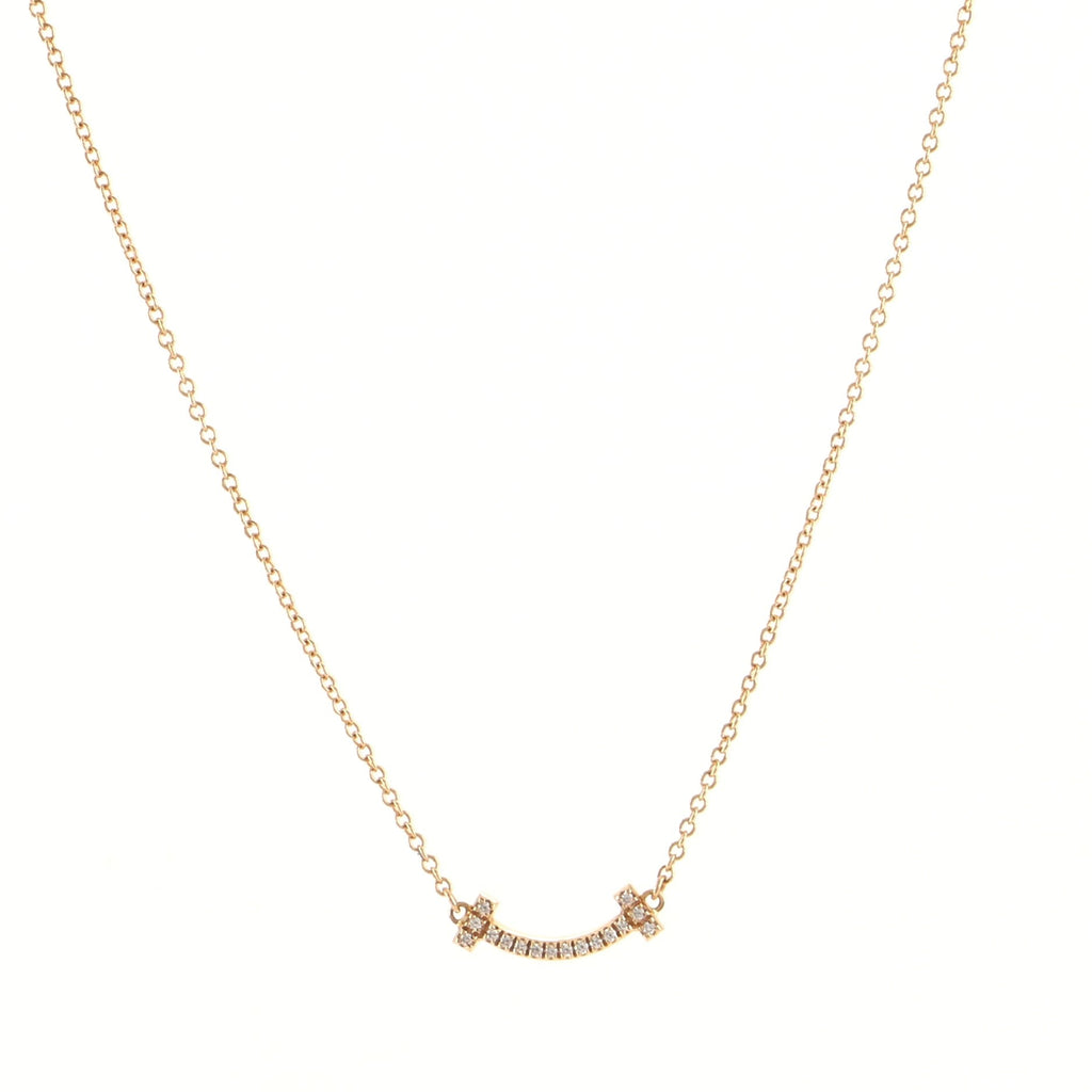 T Smile Pendant 18K Rose Gold with Diamonds Mini Necklace