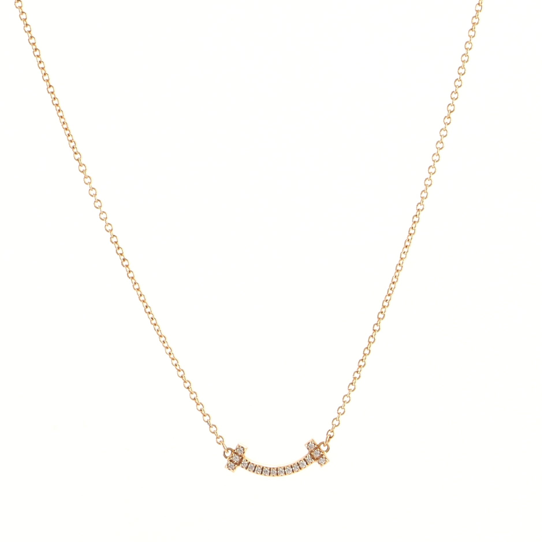 T Smile Pendant 18K Rose Gold with Diamonds Mini Necklace