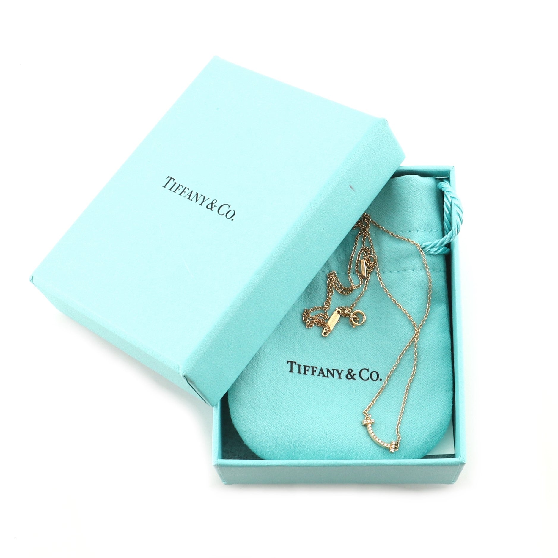 T Smile Pendant 18K Rose Gold with Diamonds Mini Necklace