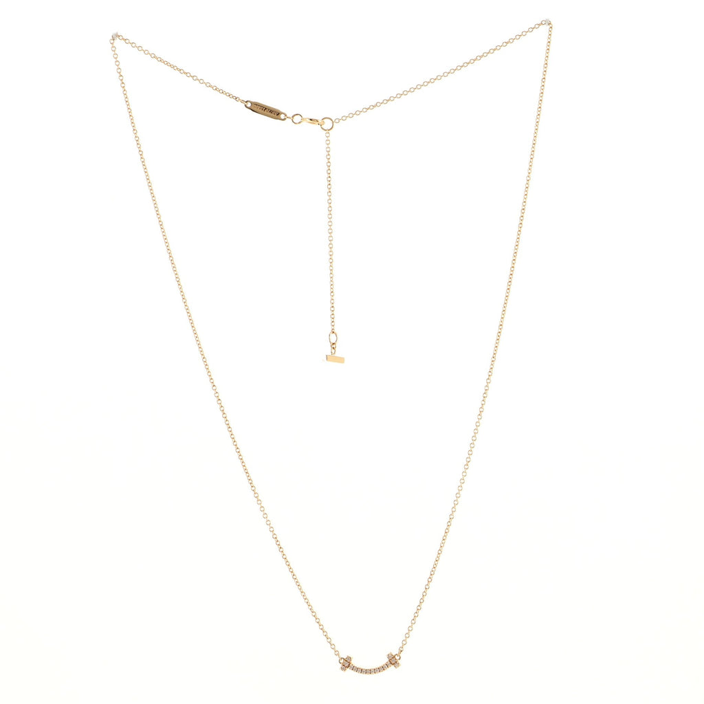 T Smile Pendant 18K Rose Gold with Diamonds Mini Necklace