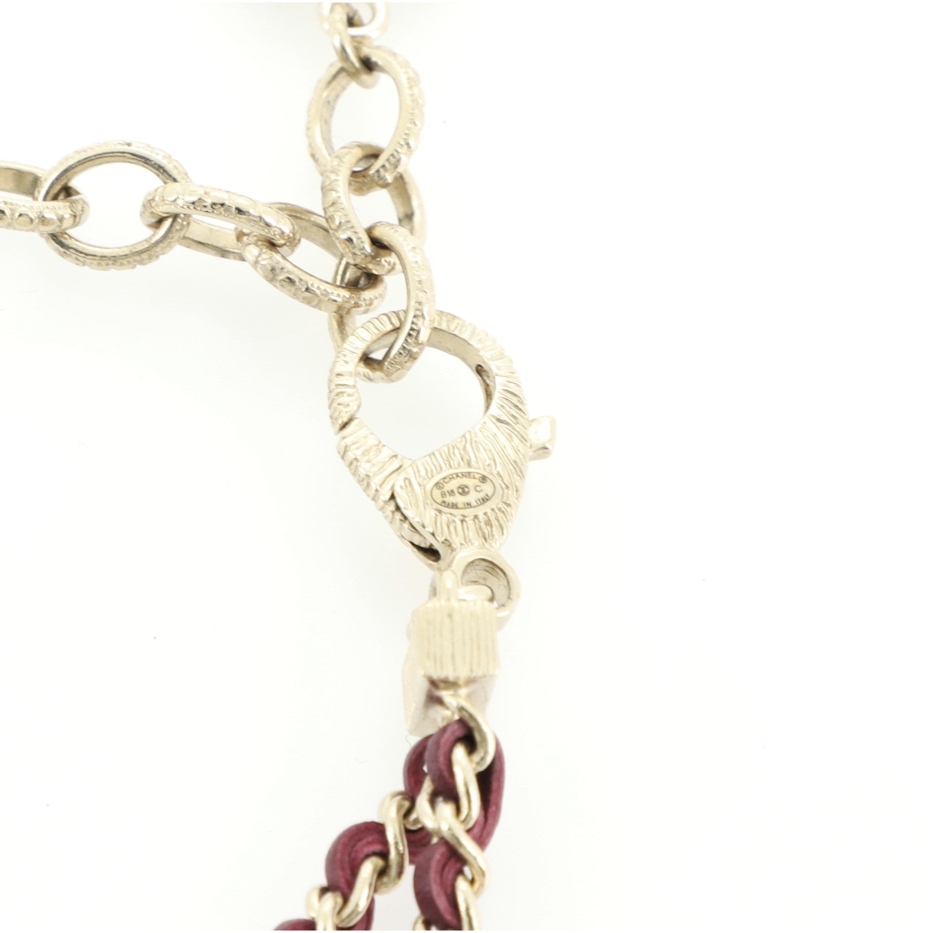 CC Double Chain Choker Necklace Metal and Leather