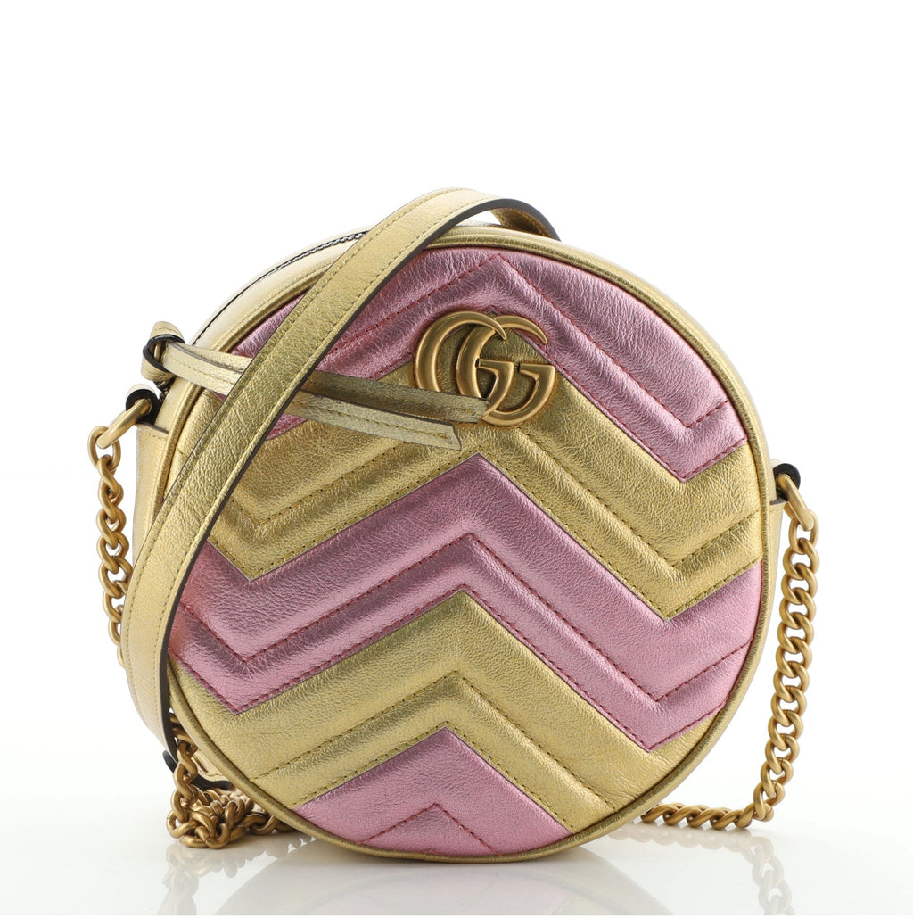 GG Marmont Round Shoulder Bag Matelasse Leather Mini