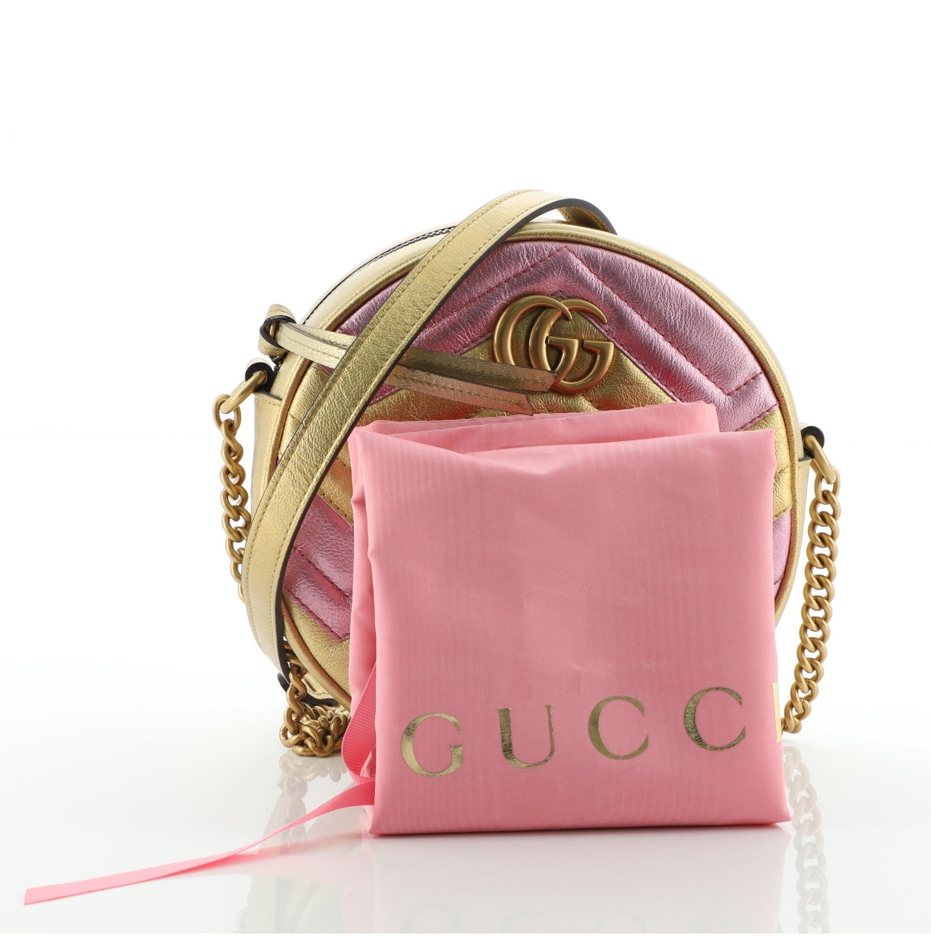 GG Marmont Round Shoulder Bag Matelasse Leather Mini