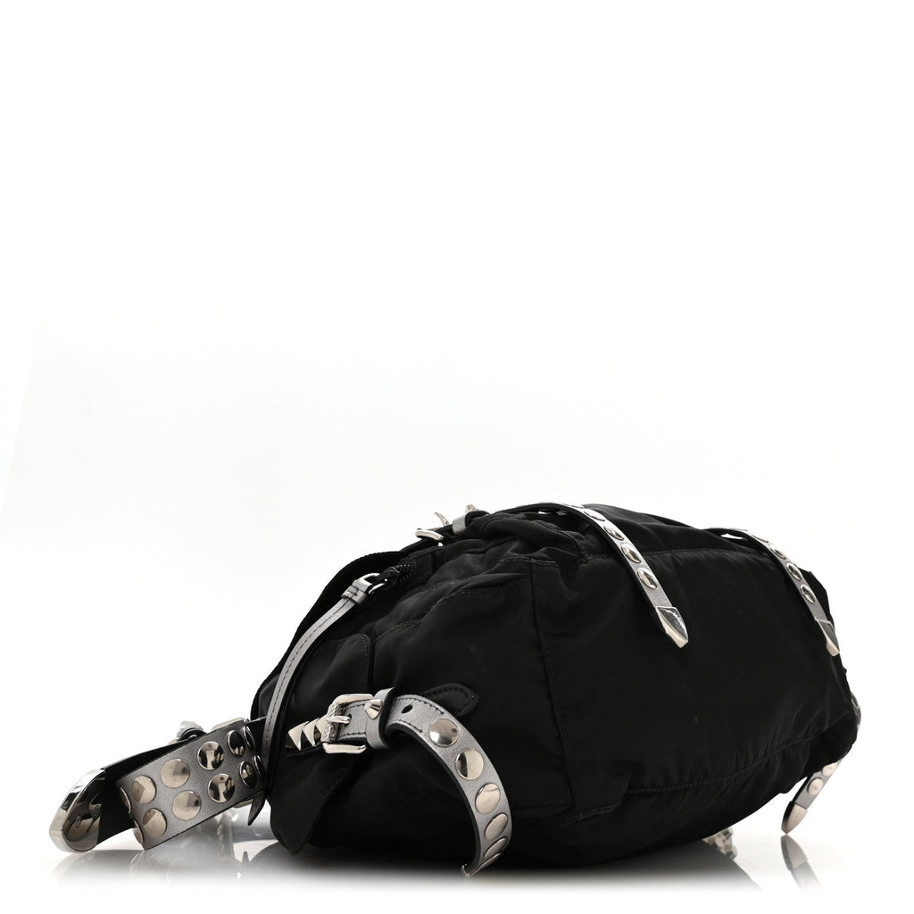 Nylon New Vela Studded Messenger Bag Black