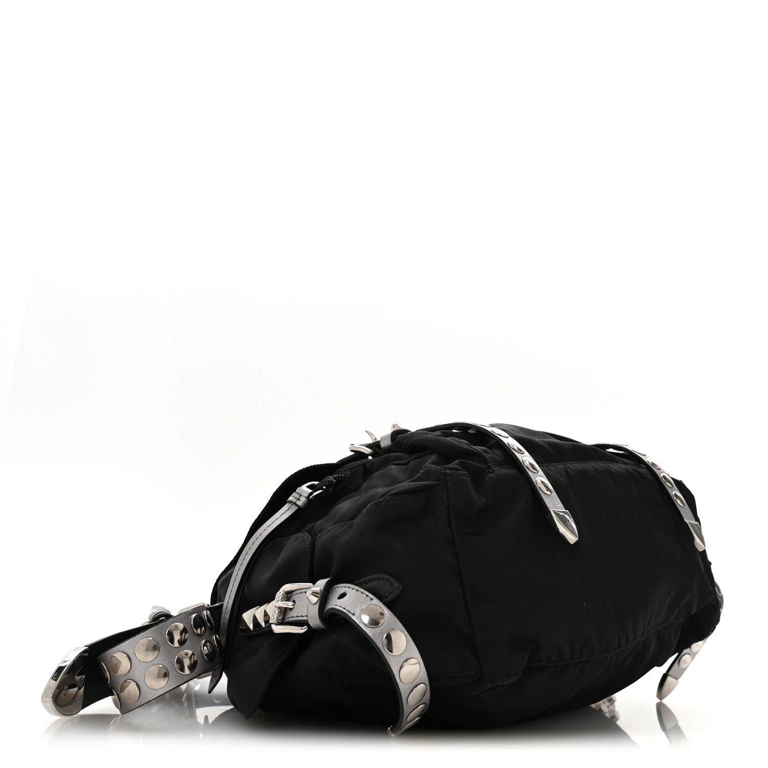 Nylon New Vela Studded Messenger Bag Black