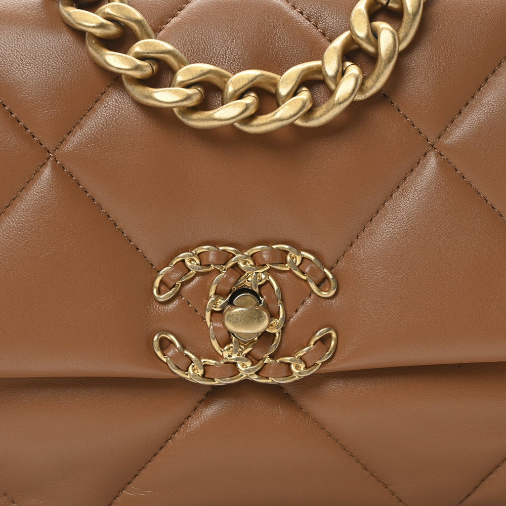 Lambskin Quilted Medium Chanel 19 Flap Light Brown