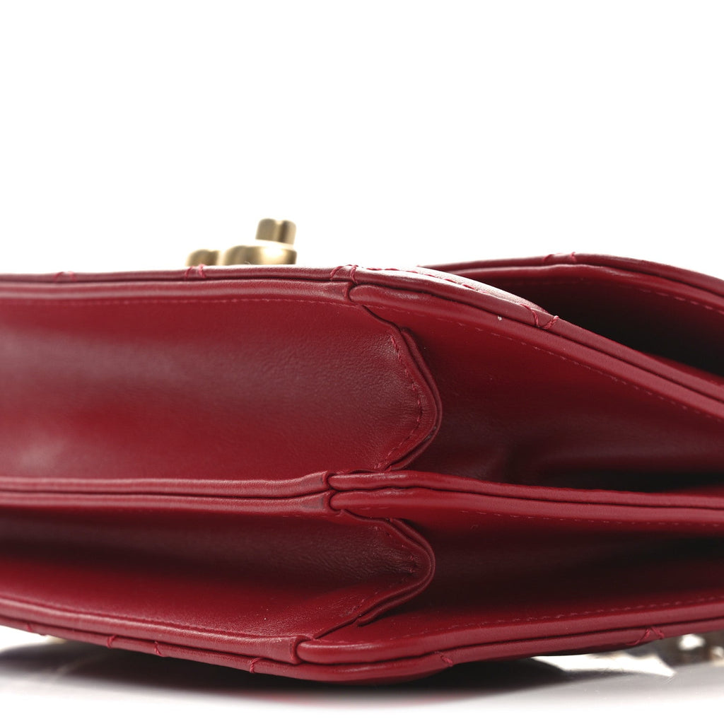 Lambskin Quilted Chunky Chain Handle Mini Flap Red