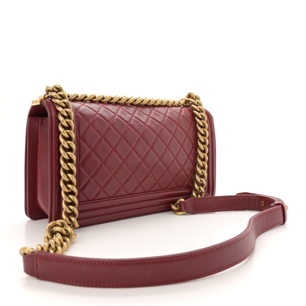 Lambskin Quilted Medium Boy Flap Dark Red