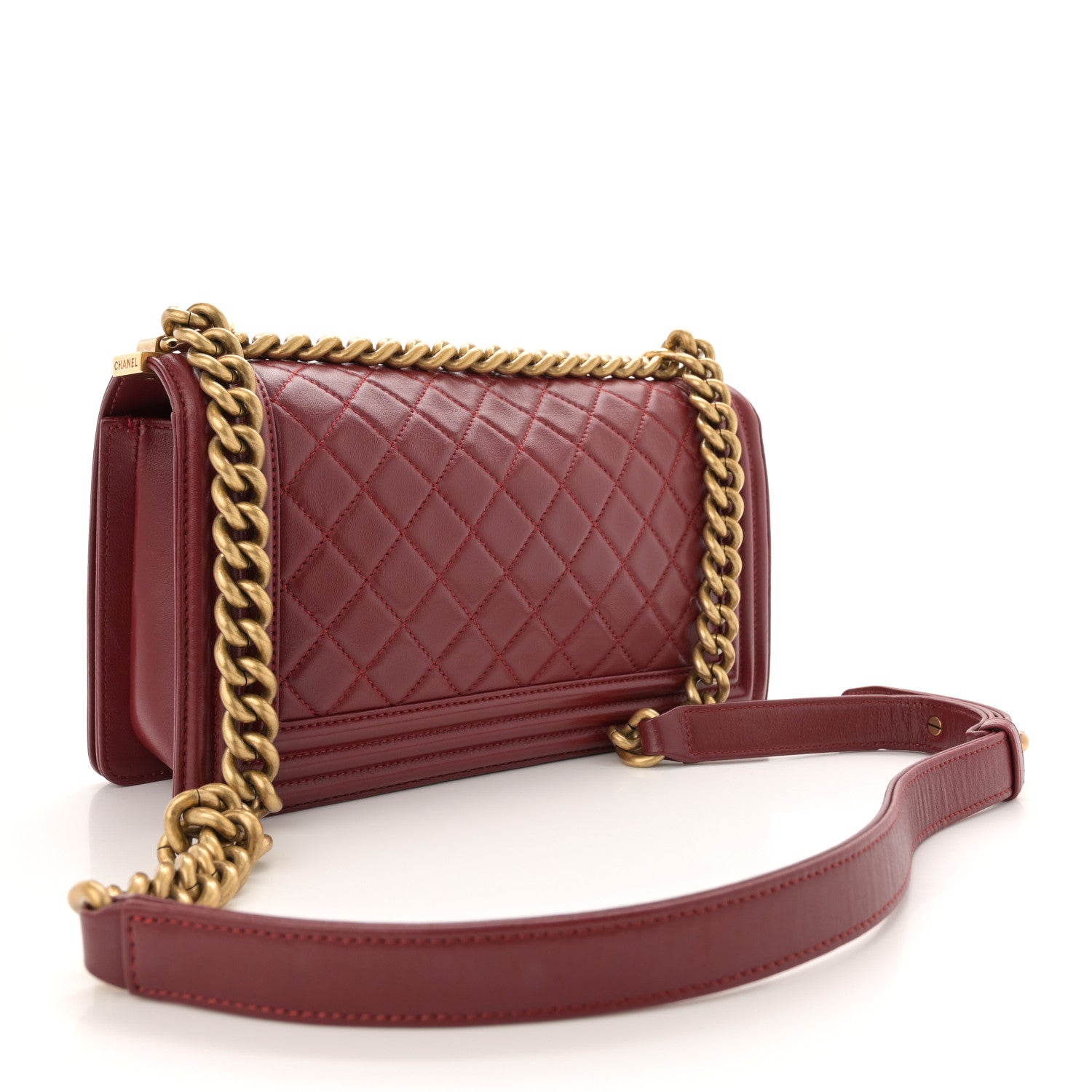 Lambskin Quilted Medium Boy Flap Dark Red