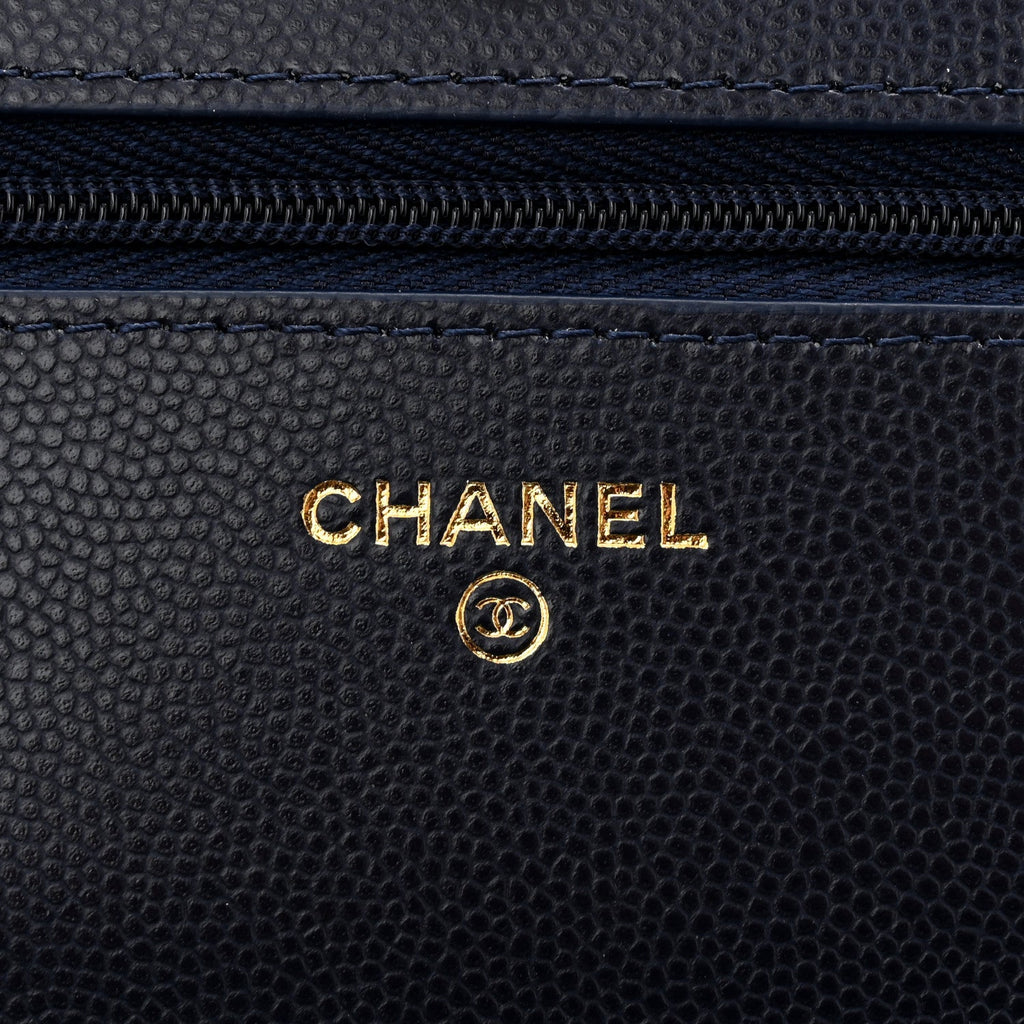 Caviar Quilted Hammered CC Wallet on Chain WOC Navy Blue