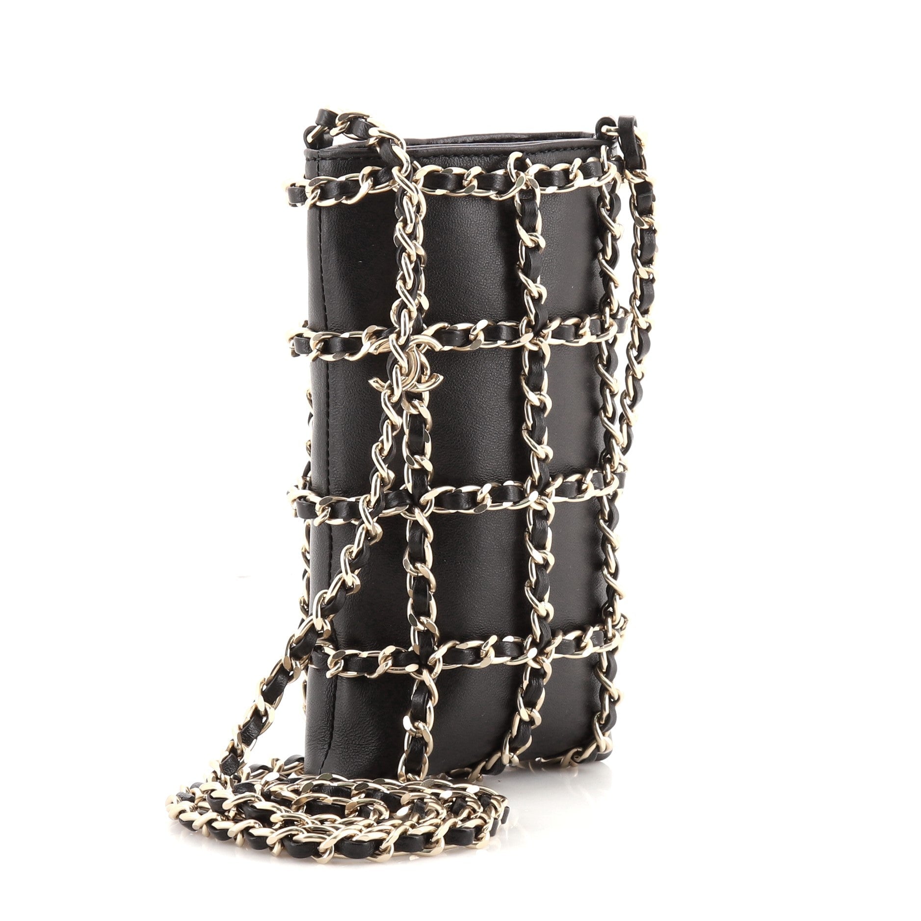 Chain Frame Phone Clutch with Chain Lambskin