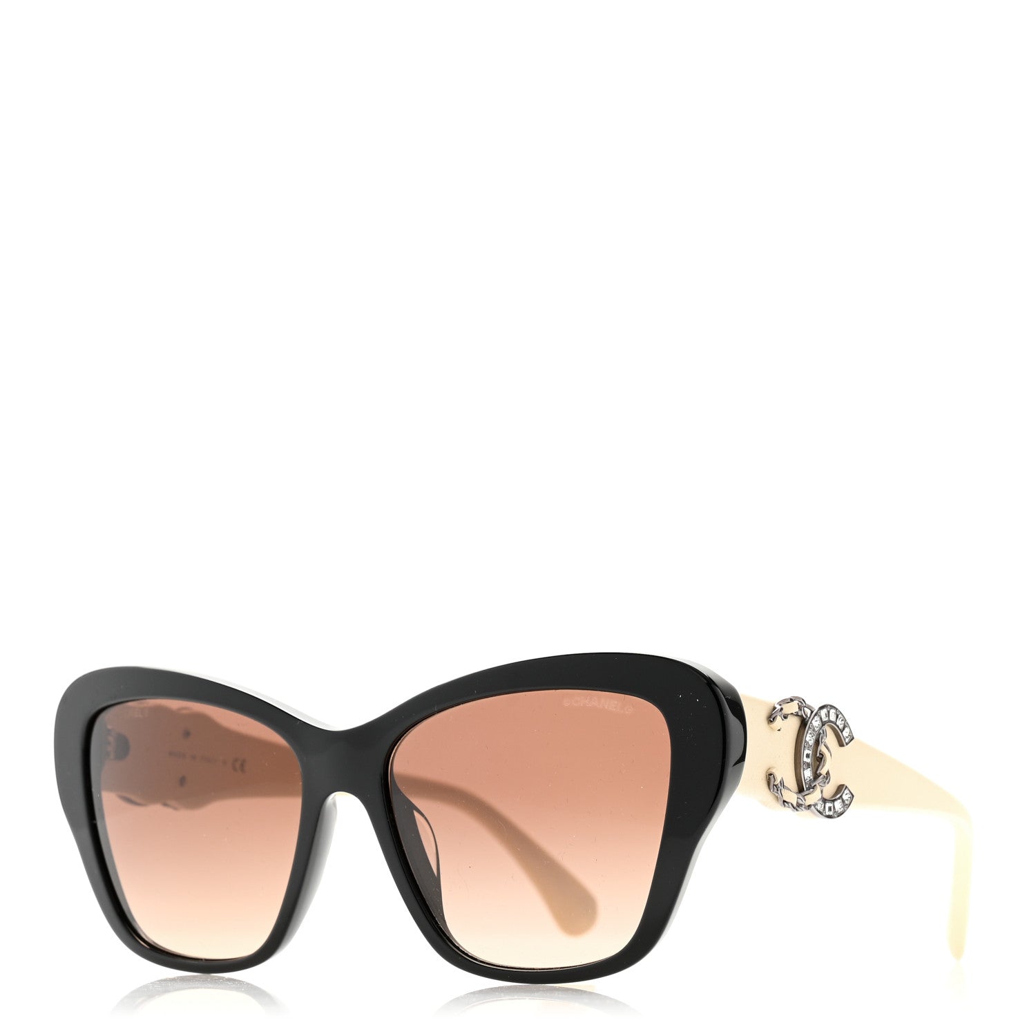 Acetate Lambskin Crystal Baguette Chain CC Sunglasses 5457-Q-A Black Beige
