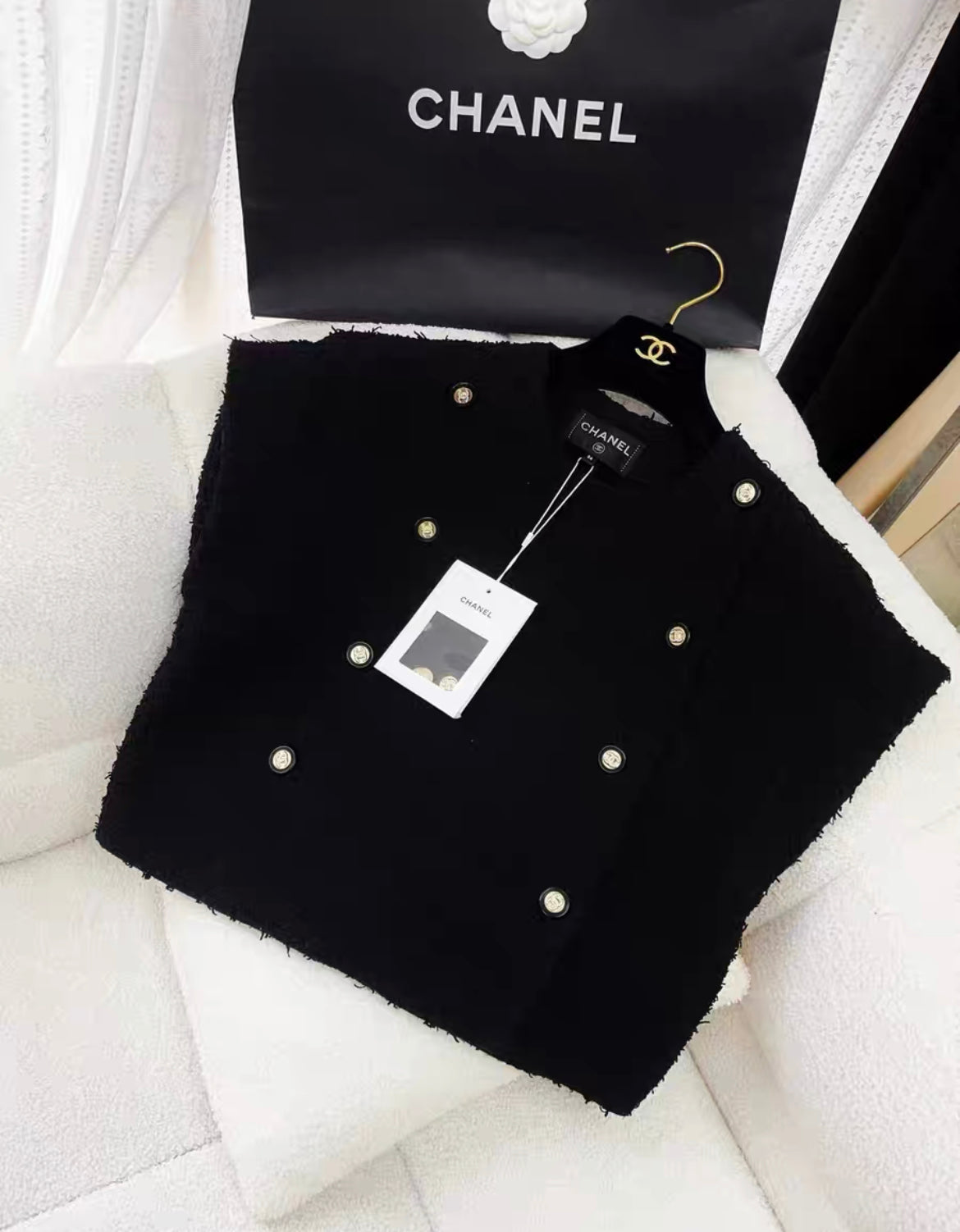 Chanel 21S Black Tweeted vest Jacket size 36