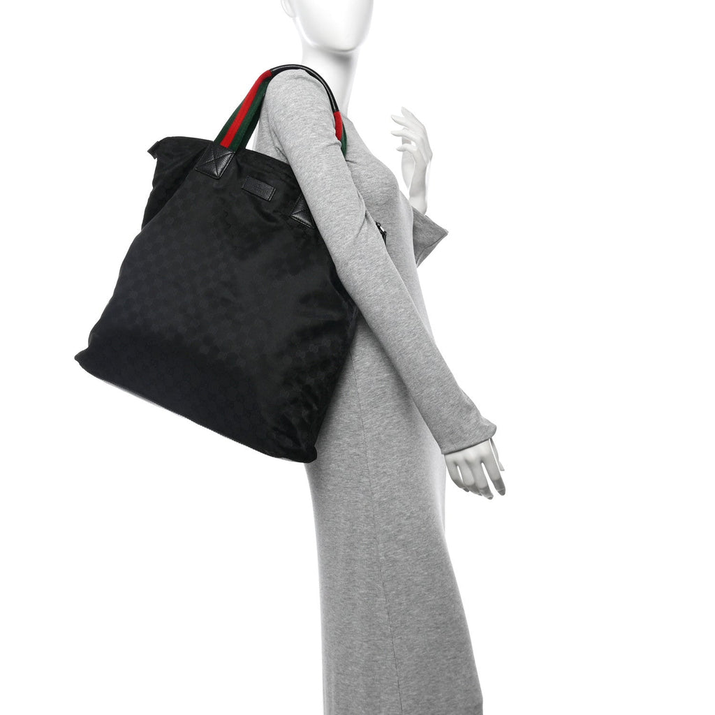 GG Monogram Large Web Handle Vertical Tote Black