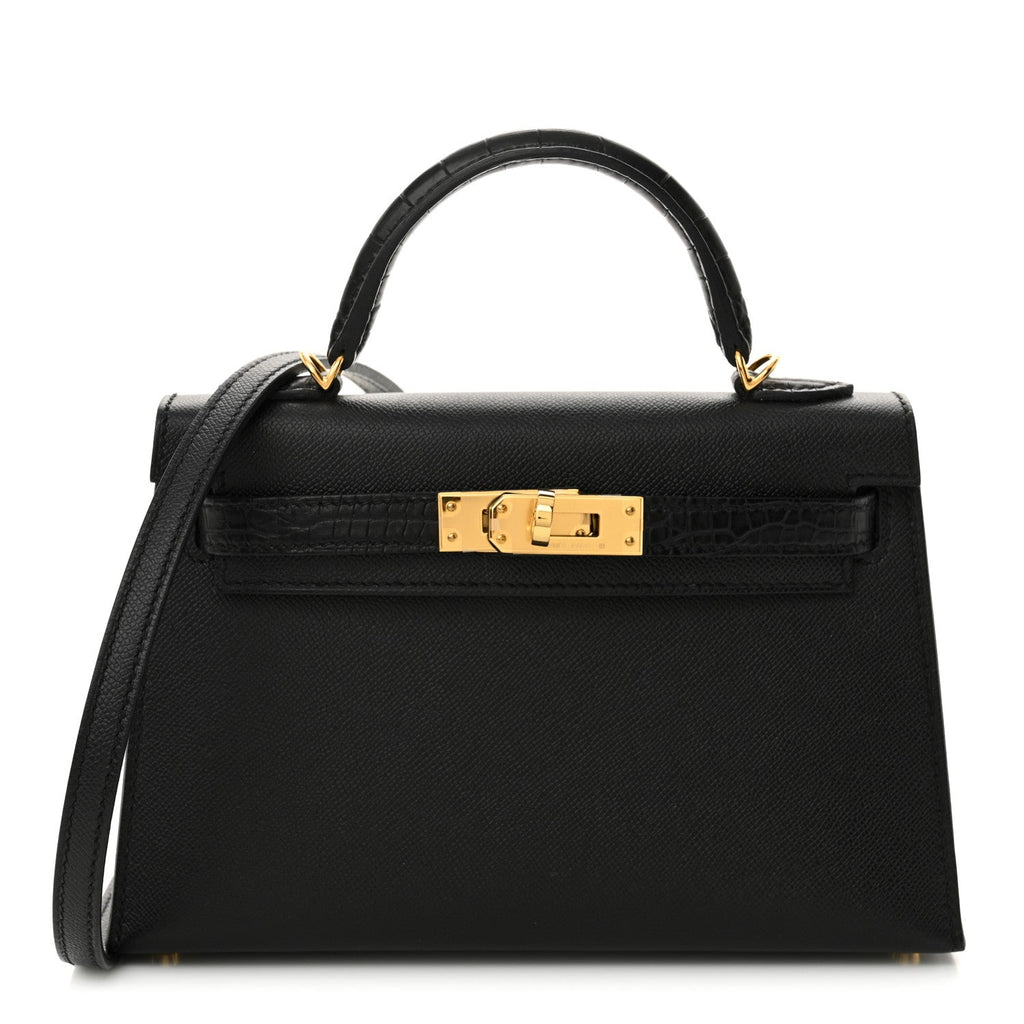 Madame Calfskin Matte Alligator Mini Kelly Sellier Touch 20 Black