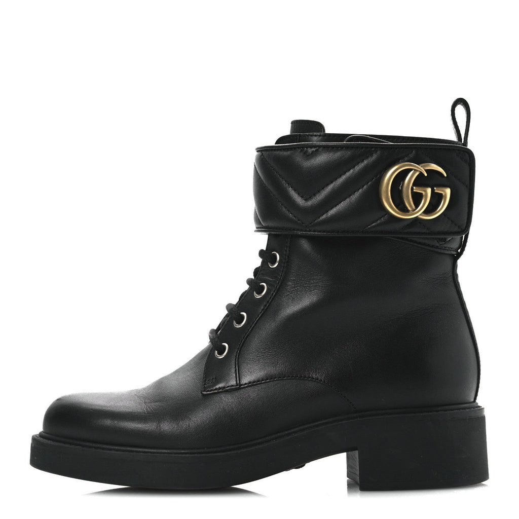 Flores Calfskin Nappa Matelasse GG 40mm Ankle Boots 37.5 Black