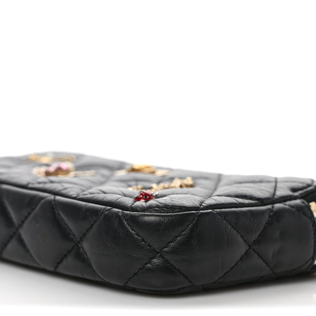 Aged Calfskin Lucky Charms 2.55 Reissue Small Clutch With Chain Black